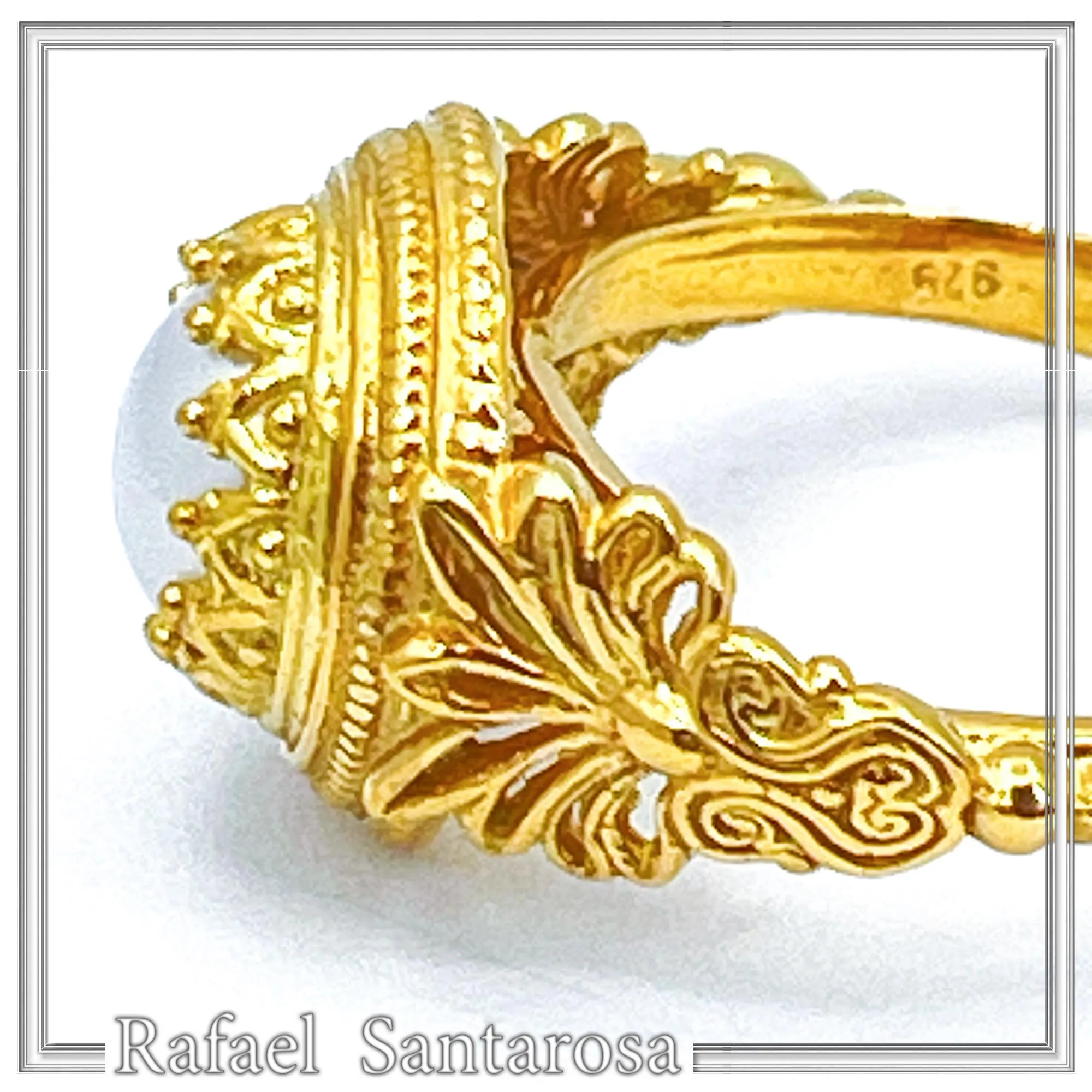 Sterling Silver Gold Filled Freshwater Pearl Ring Ancient Greek Antefix Filigree Design Handmade — additional product image 10 from Rafael Santarosa Fine Jewelry