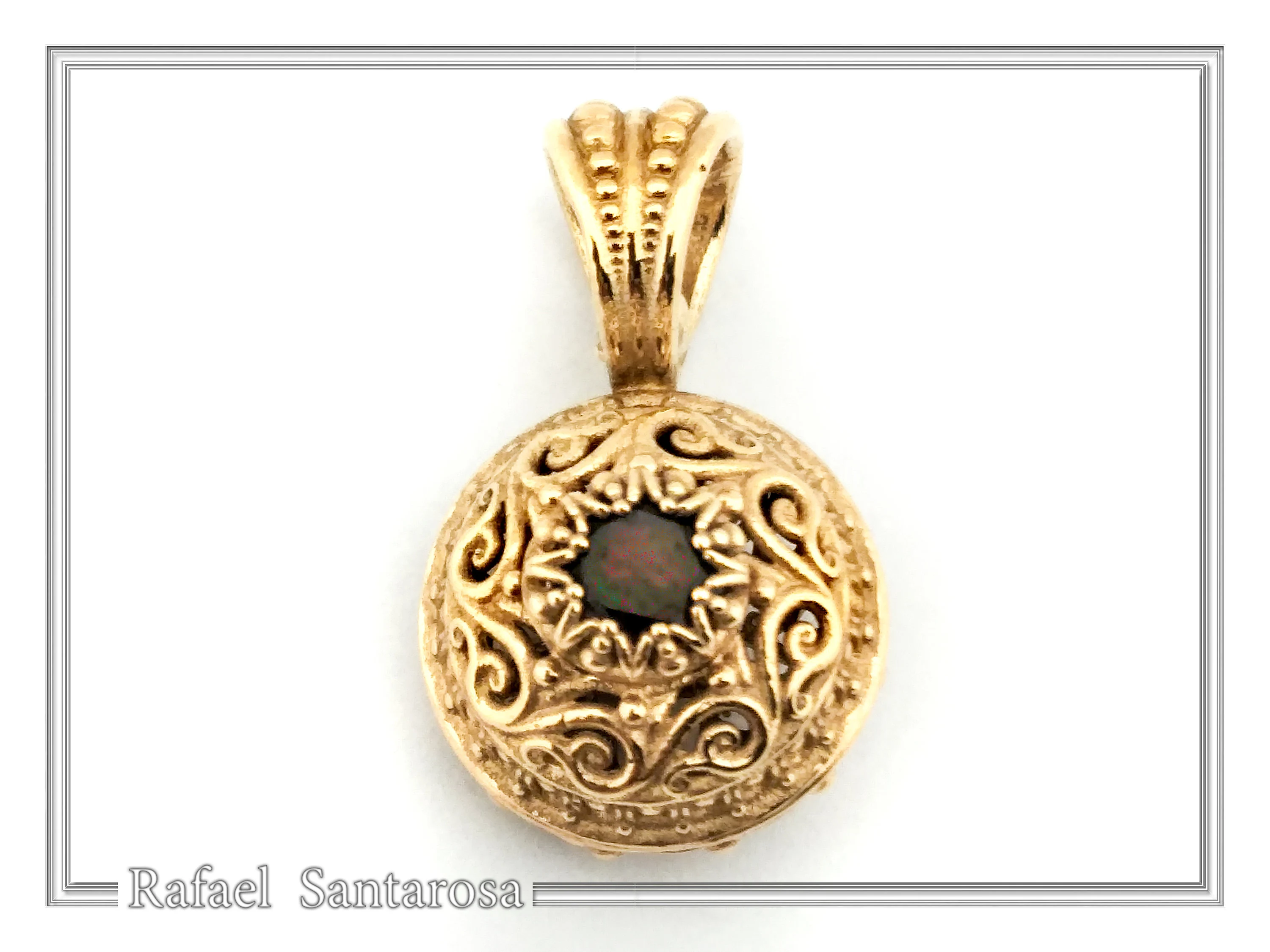 18K Solid Gold Natural Gemstone Byzantine Pendant: Handmade Filigree Necklace, Garnet, Topaz, peridot, Amethyst — additional product image 4 from Rafael Santarosa Fine Jewelry