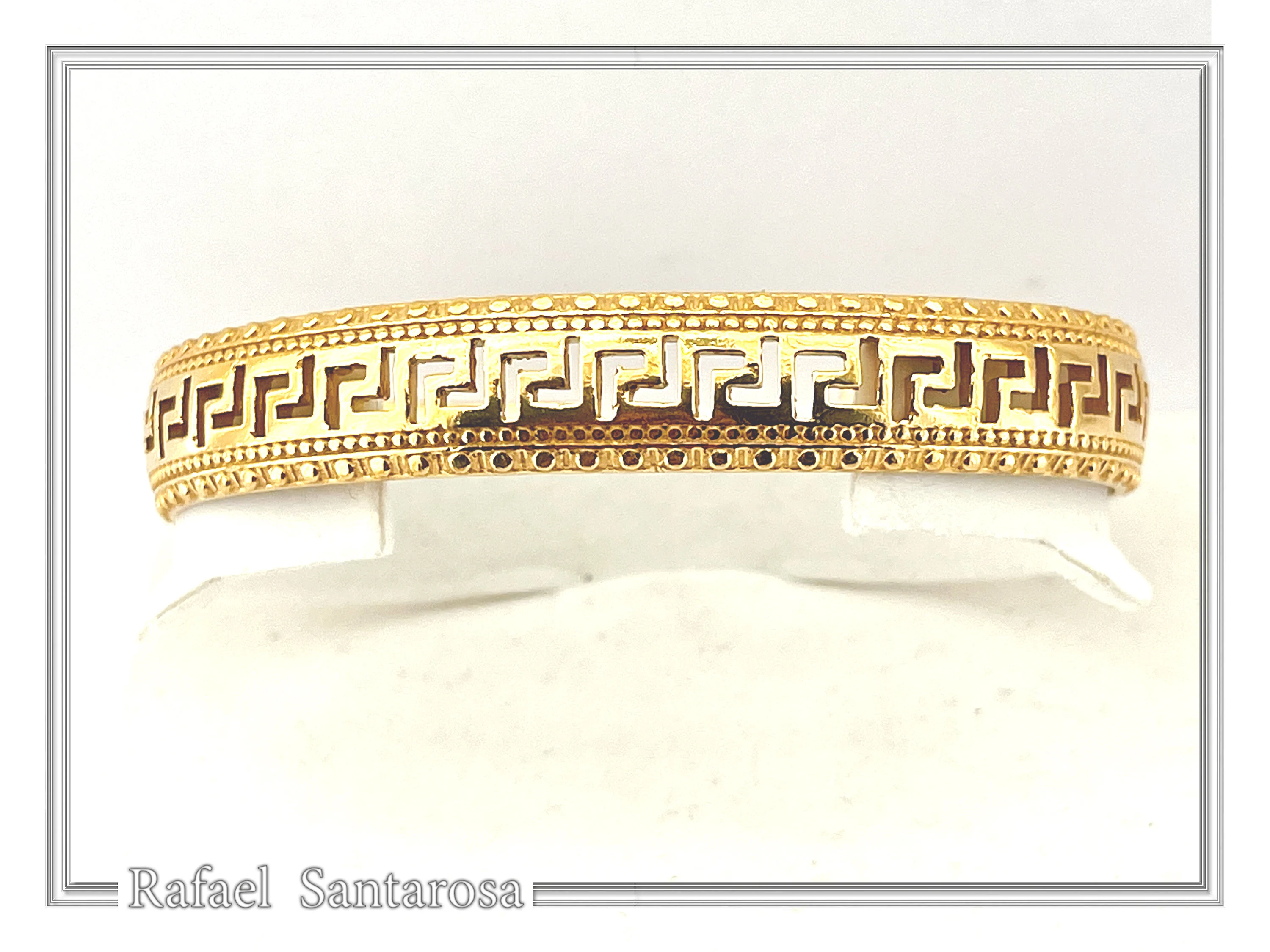 Greek Key Meander Design Adjustable Cuff Bracelet: Sterling Silver 18K Gold Filled — additional product image 6 from Rafael Santarosa Fine Jewelry