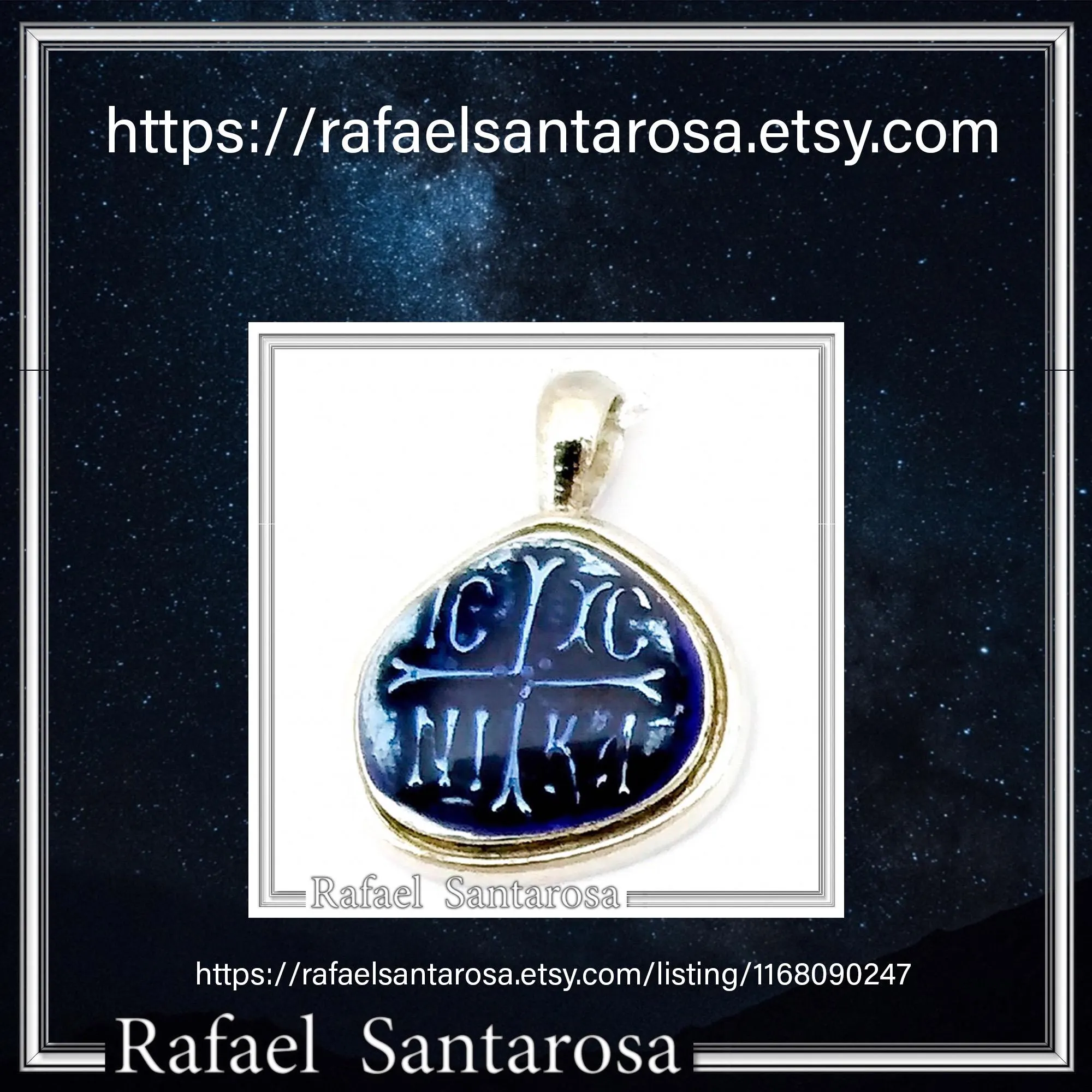 ICXC NIKA Constantinato Christogram Christian Cross Talisman Pendant: Blue Transparent Enamel Silver Necklace — additional product image 10 from Rafael Santarosa Fine Jewelry