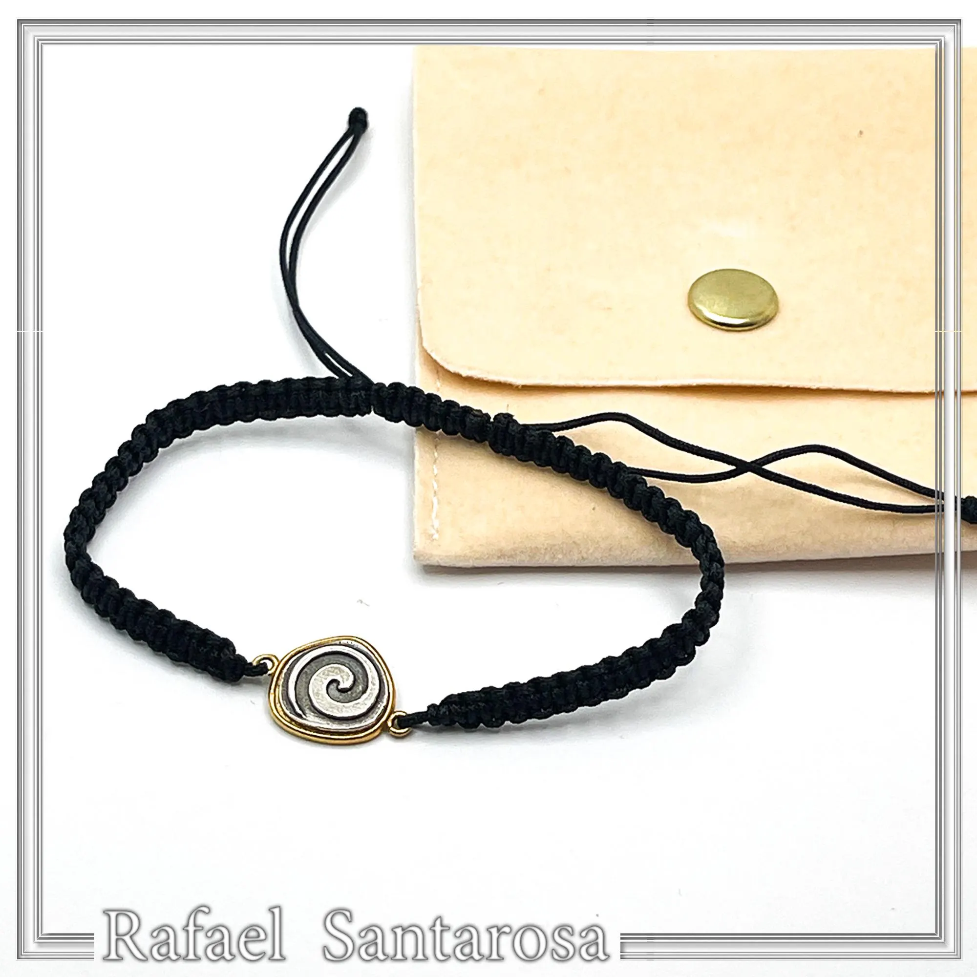 Spiral Macrame Bracelet Oxidized Sterling silver charm on 18K gold filled base. Museum replica — additional product image 4 from Rafael Santarosa Fine Jewelry