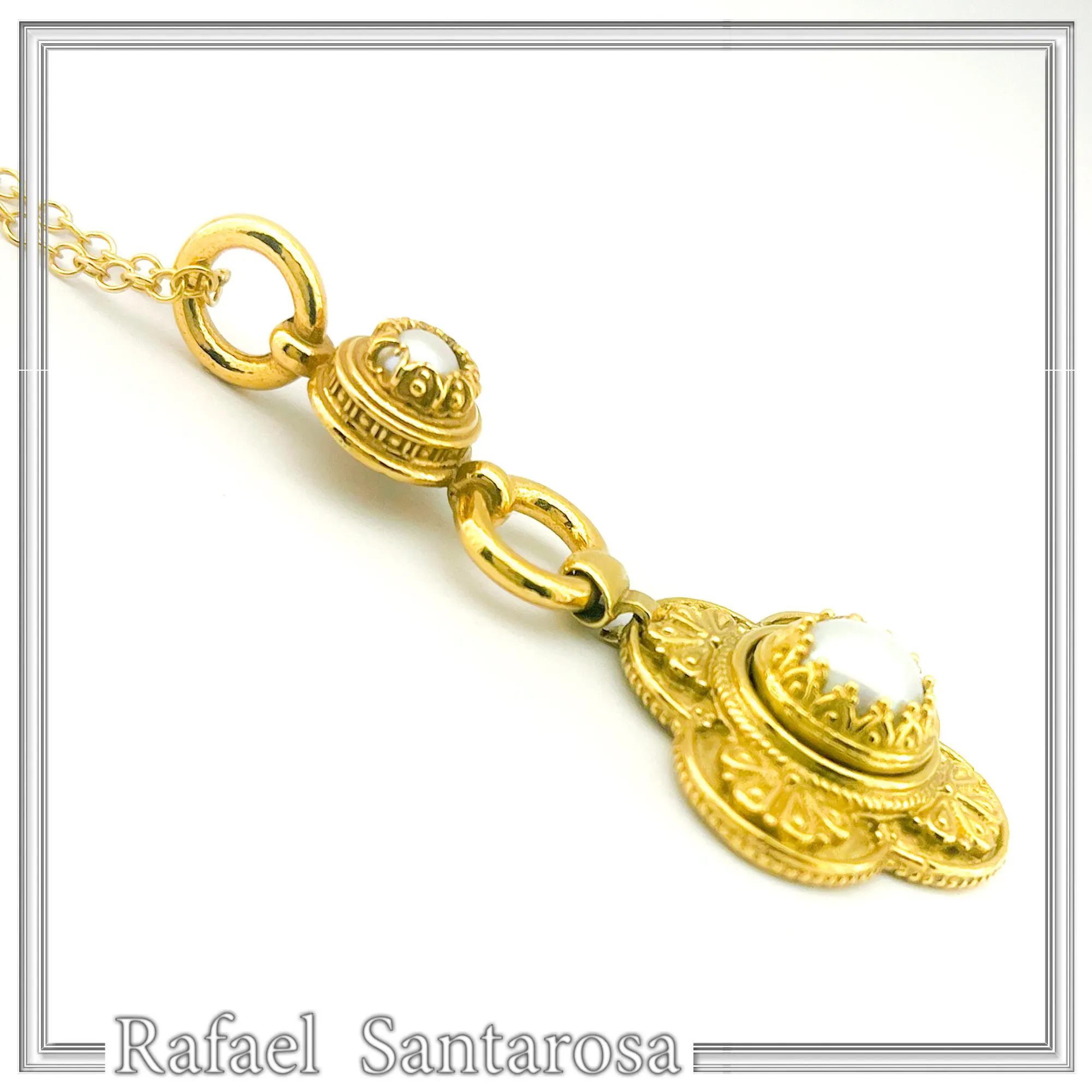 Natural Pearl Byzantine Cross Shape Dangle Pendant: 18K Gold-Filled Silver Filigree Greek Necklace — additional product image 3 from Rafael Santarosa Fine Jewelry