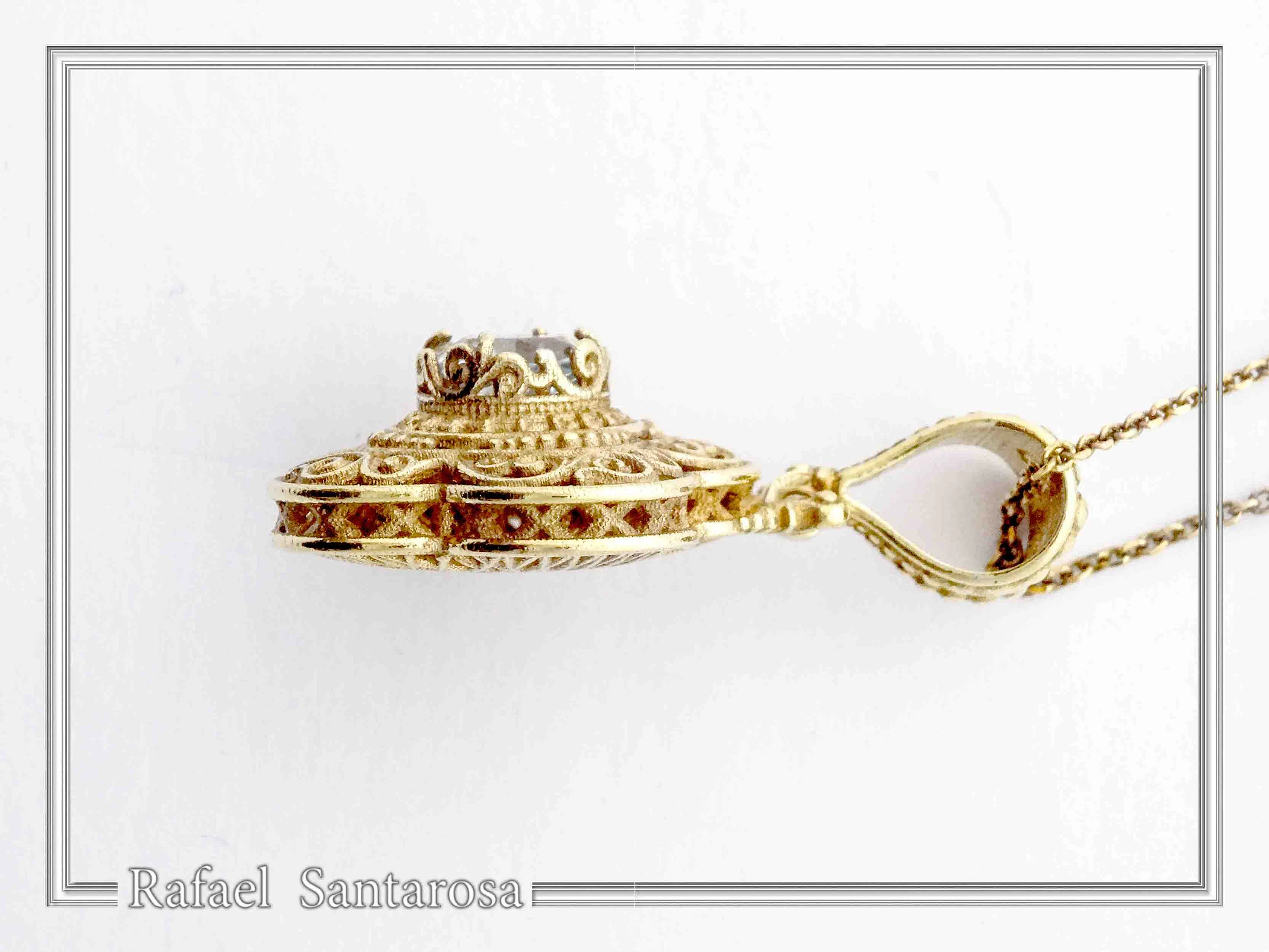 Byzantine Cross Sky-Blue Topaz Pendant: Handmade Filigree 18k Gold Filled Sterling Silver Necklace — additional product image 9 from Rafael Santarosa Fine Jewelry