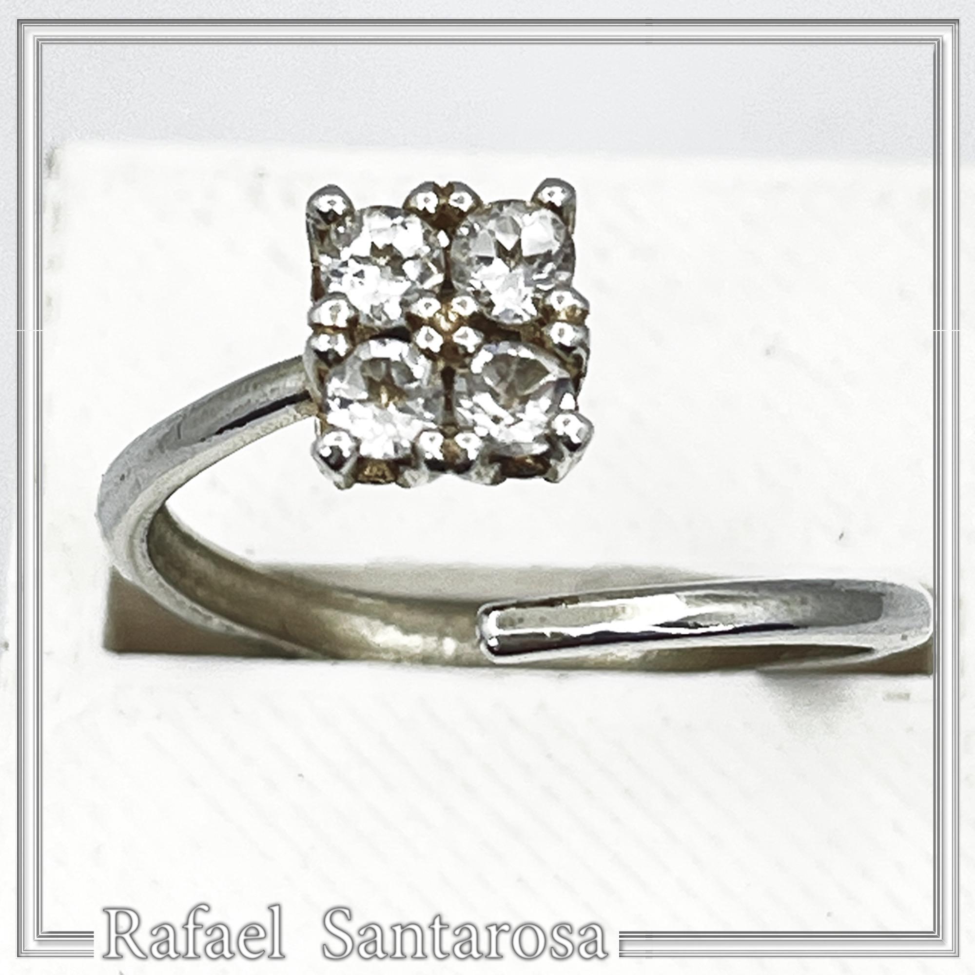Sterling Silver Adjustable Minimal Square Ring with Four 3mm White Topaz Brilliant Cut Stones — additional product image 3 from Rafael Santarosa Fine Jewelry