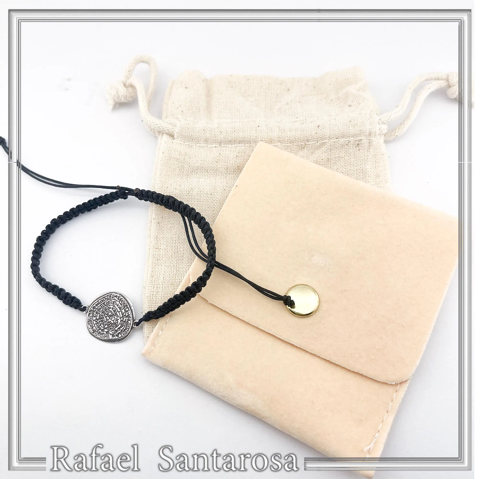 Oxidized Sterling Silver Phaistos Disc Charm Bracelet: Ancient Greek Calendar Museum Replica Macrame Bracelet — additional product image 10 from Rafael Santarosa Fine Jewelry