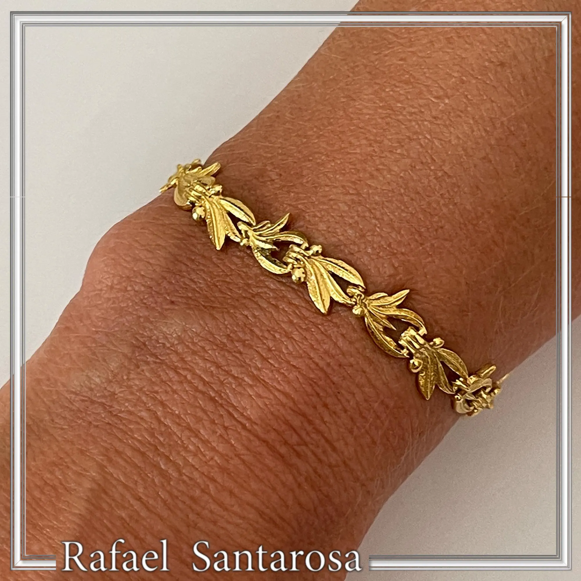 Olive Leaf Floral Beaded Bracelet: Sterling Silver 18K Gold Filled Greek Museum Jewelry — additional product image 6 from Rafael Santarosa Fine Jewelry