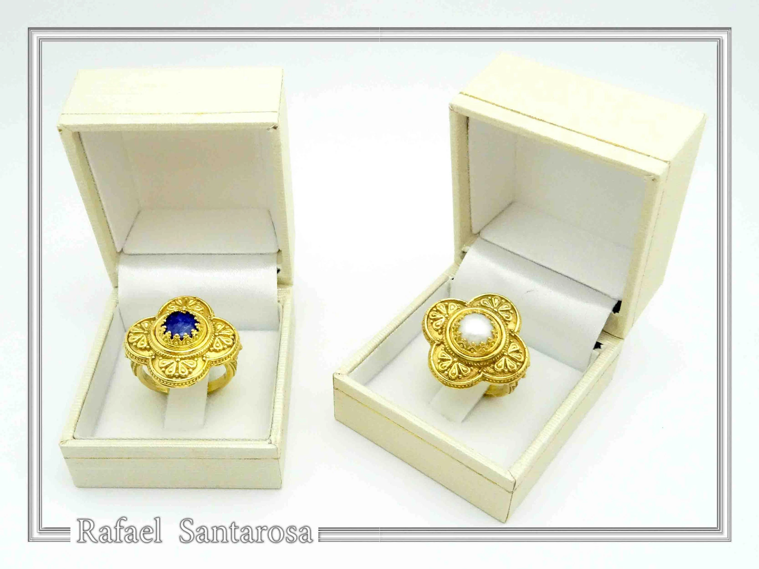 Byzantine Christian Cross Genuine Lapis Lazuli Ring: 18K Gold Filled Sterling Silver Filigree — additional product image 8 from Rafael Santarosa Fine Jewelry