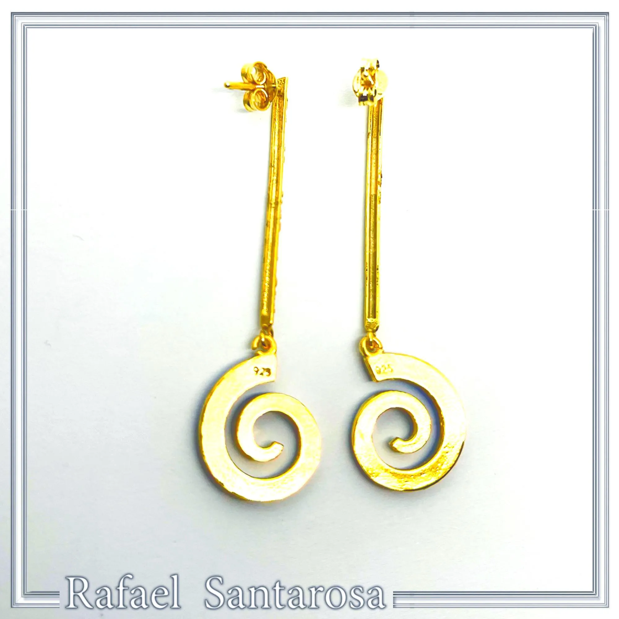 Blue Enamel Boho Spiral Symbol of Galaxy Drop Earrings: Sterling Silver Gold-Filled dangle Earrings — additional product image 8 from Rafael Santarosa Fine Jewelry