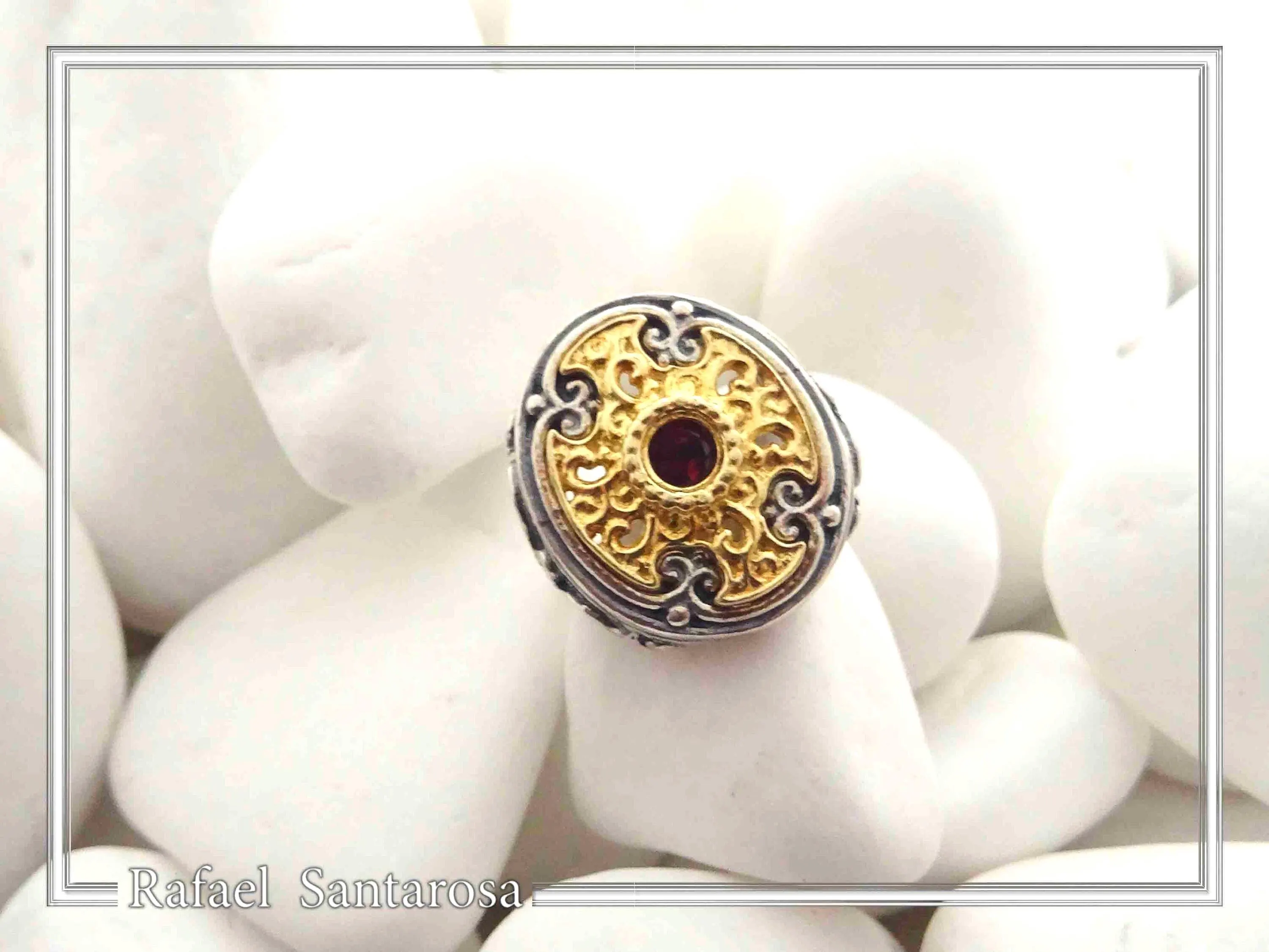 Byzantine Natural Garnet Ring for Her: Oxidized and 18K Gold filled Sterling Silver — additional product image 5 from Rafael Santarosa Fine Jewelry