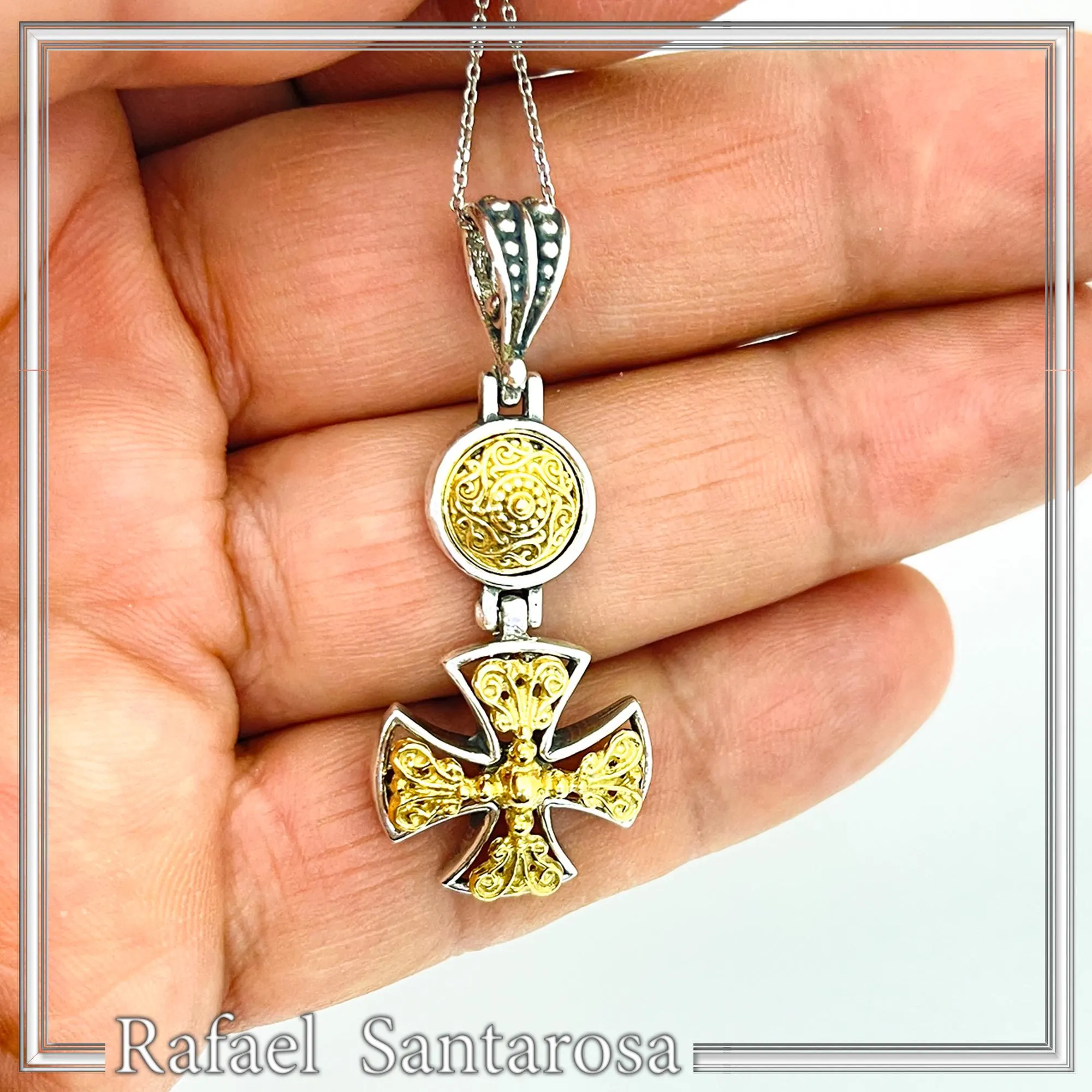 Byzantine Cross Necklace Sterling Silver Oxidized & 18K Gold Filled Handmade Pendant, Medieval Christian Jewelry — additional product image 4 from Rafael Santarosa Fine Jewelry