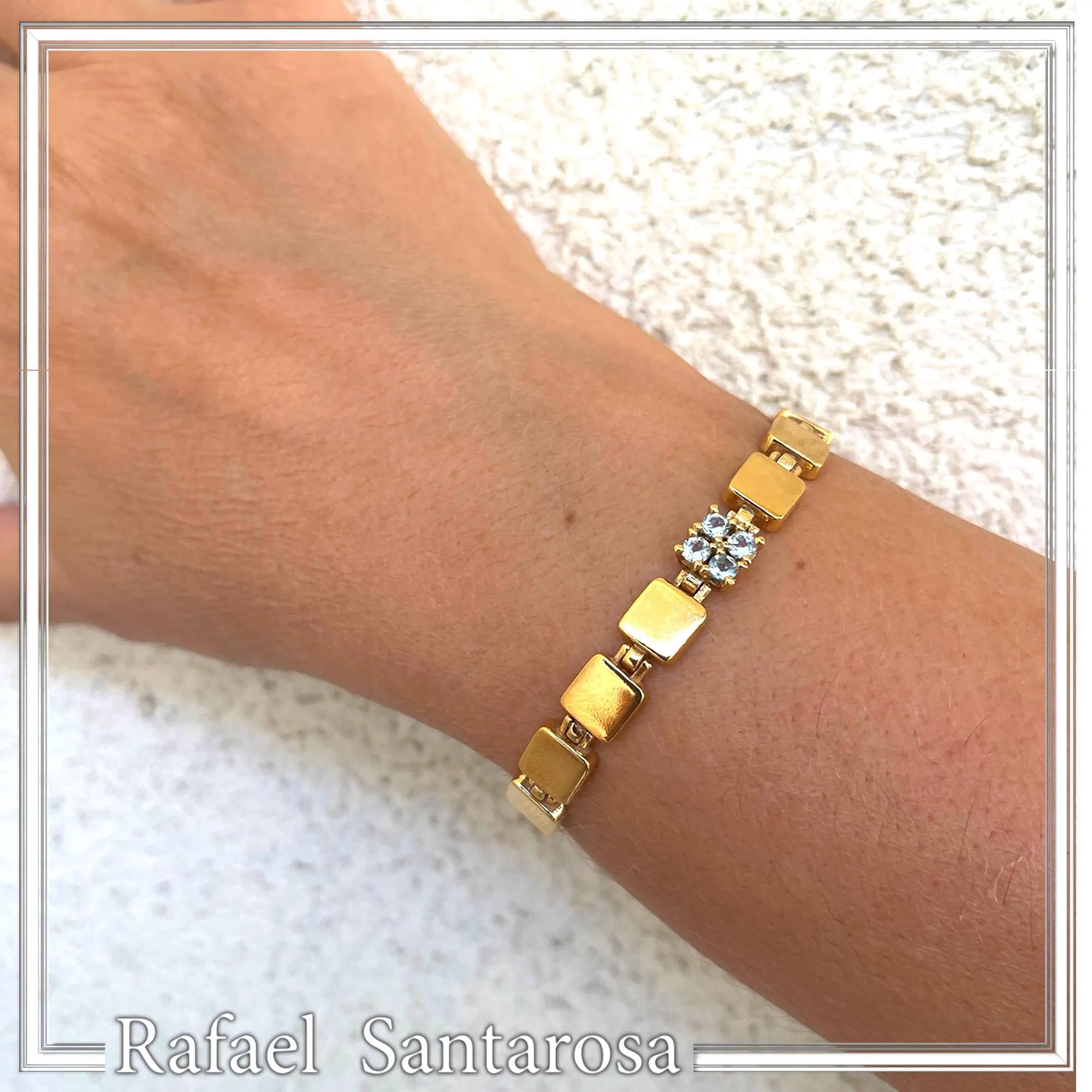 18K Gold Filled Sterling Silver Beaded Bracelet: Natural Sky-Blue Topaz Pave Geometric Link — additional product image 10 from Rafael Santarosa Fine Jewelry