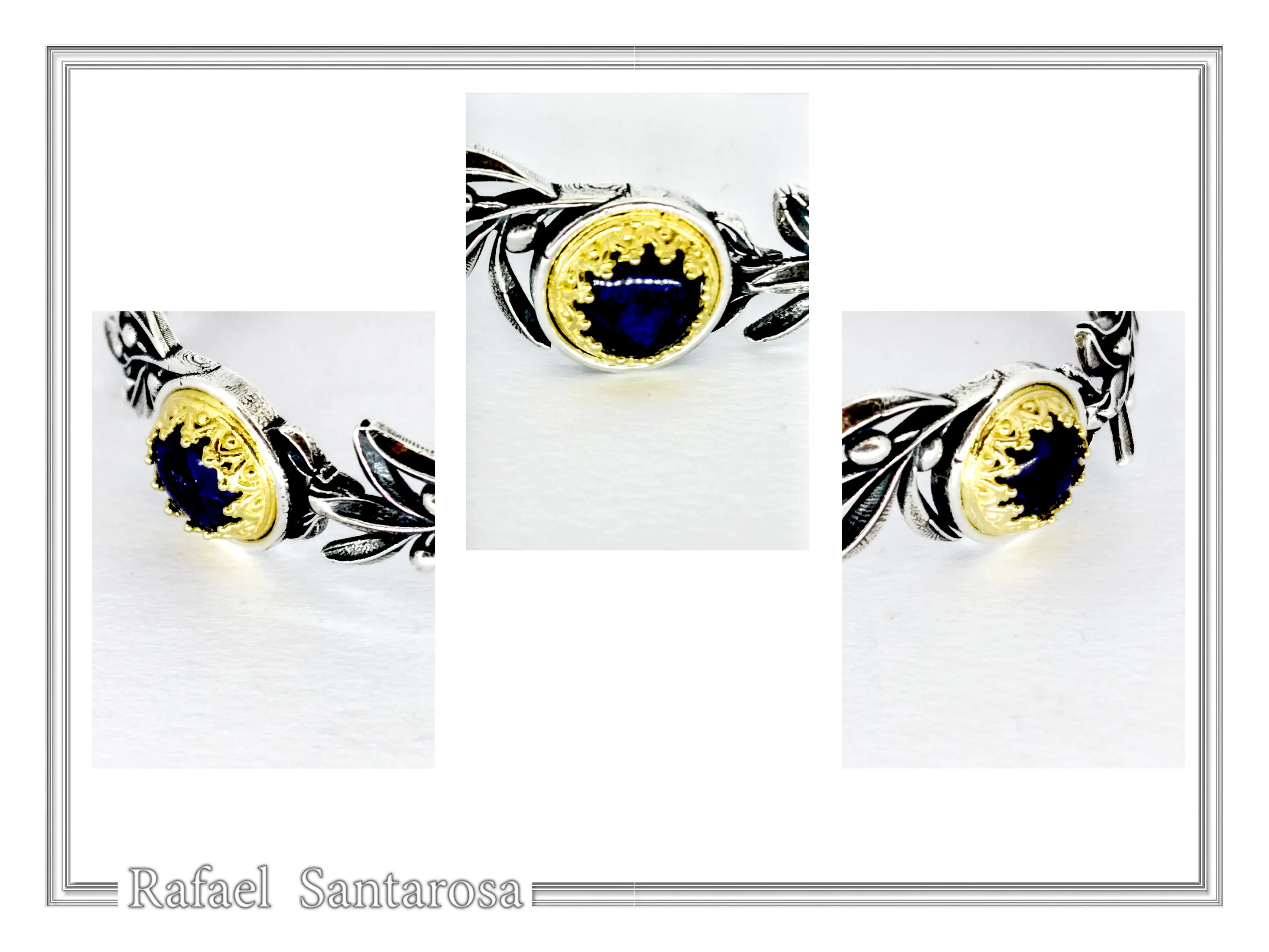 Natural Lapis Lazuli Olive Leaf Floral Beaded Bracelet: Oxidized and 18K Gold Filled Silver — additional product image 6 from Rafael Santarosa Fine Jewelry