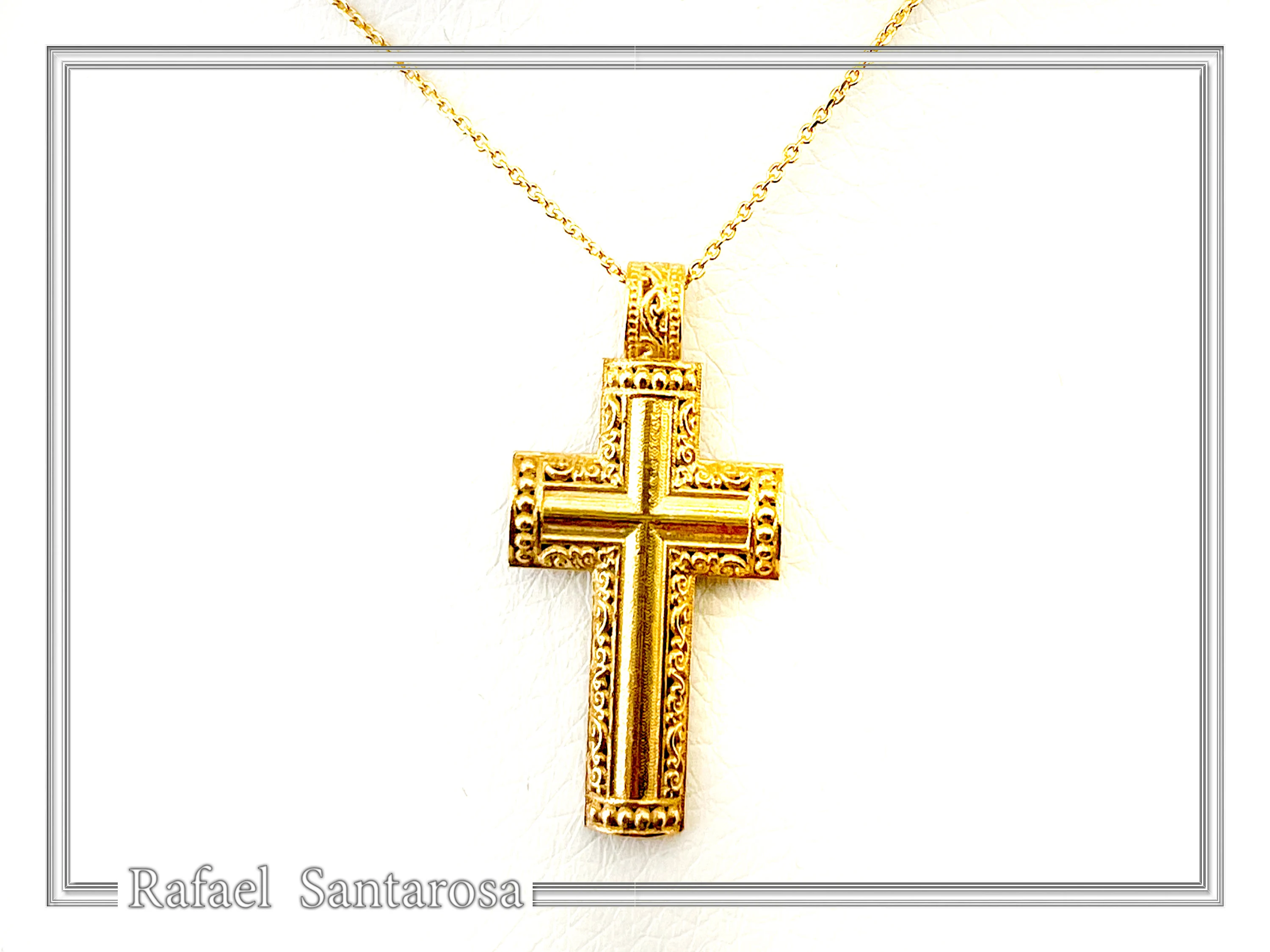Byzantine Filigree Orthodox Christian Religious Baptism Cross Pendant 18K Solid Gold Cross — additional product image 4 from Rafael Santarosa Fine Jewelry