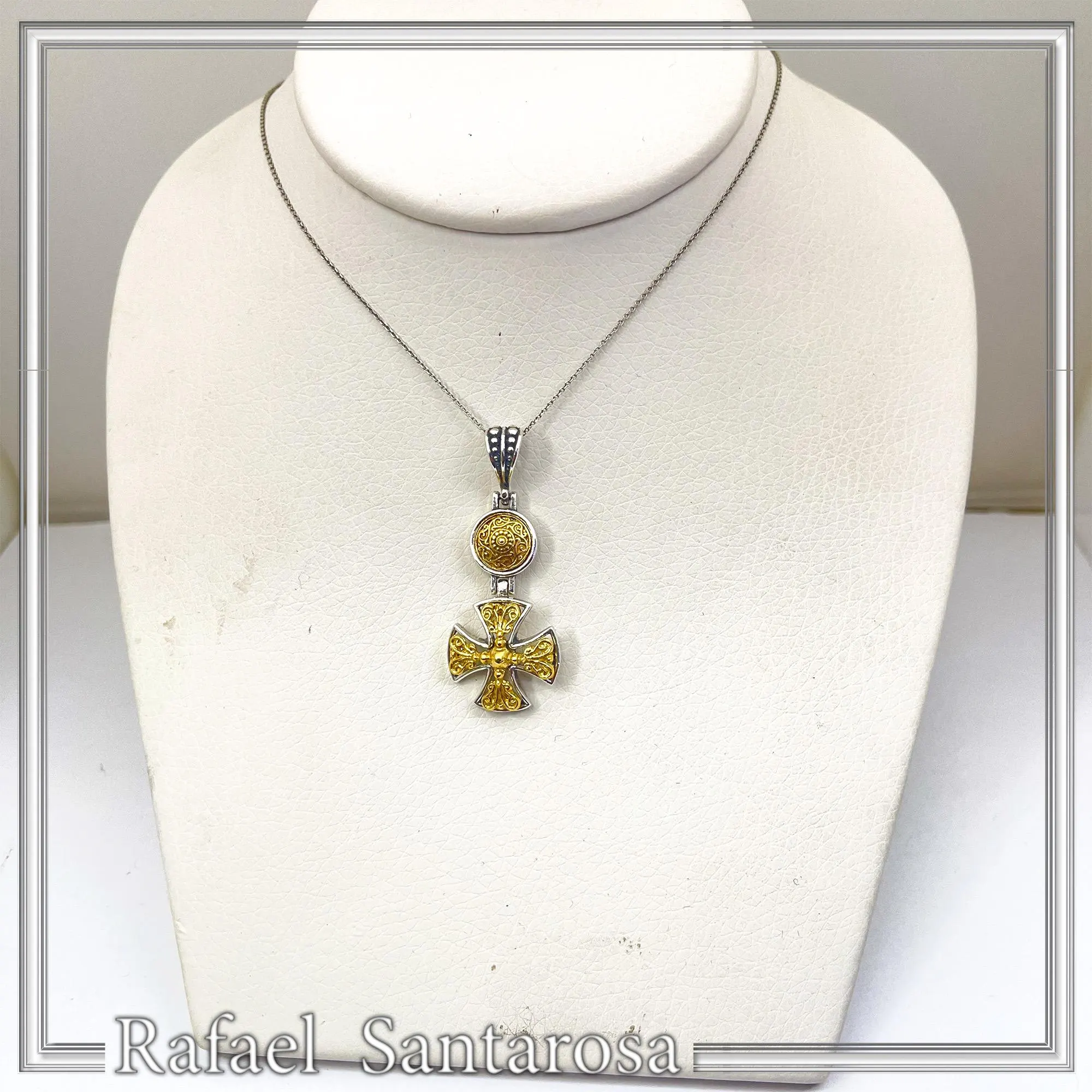 Byzantine Cross Necklace Sterling Silver Oxidized & 18K Gold Filled Handmade Pendant, Medieval Christian Jewelry — additional product image 7 from Rafael Santarosa Fine Jewelry