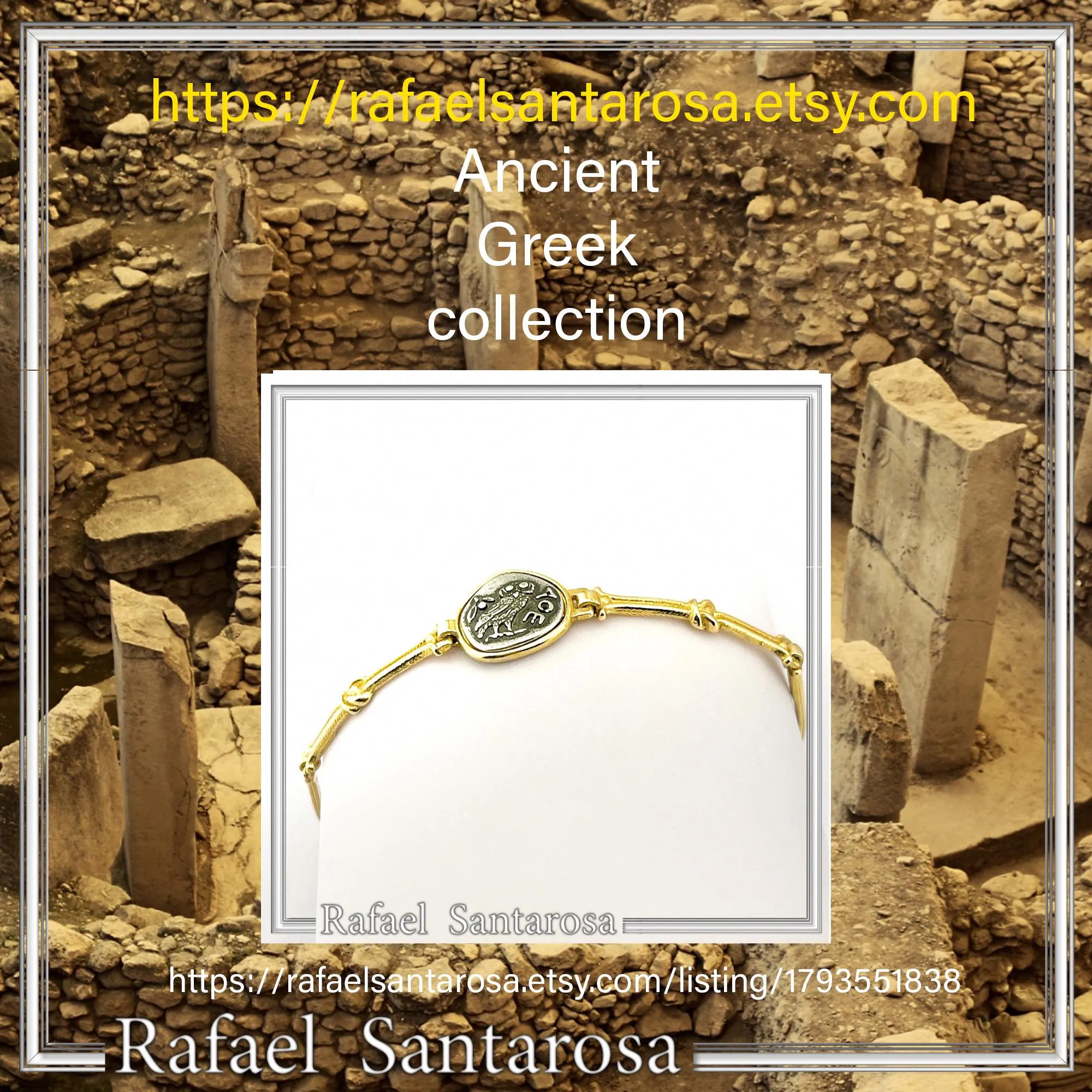 Athena Goddess Wisdom Owl Coin Bracelet: Oxidized & 18K Gold Filled Sterling Silver — additional product image 10 from Rafael Santarosa Fine Jewelry