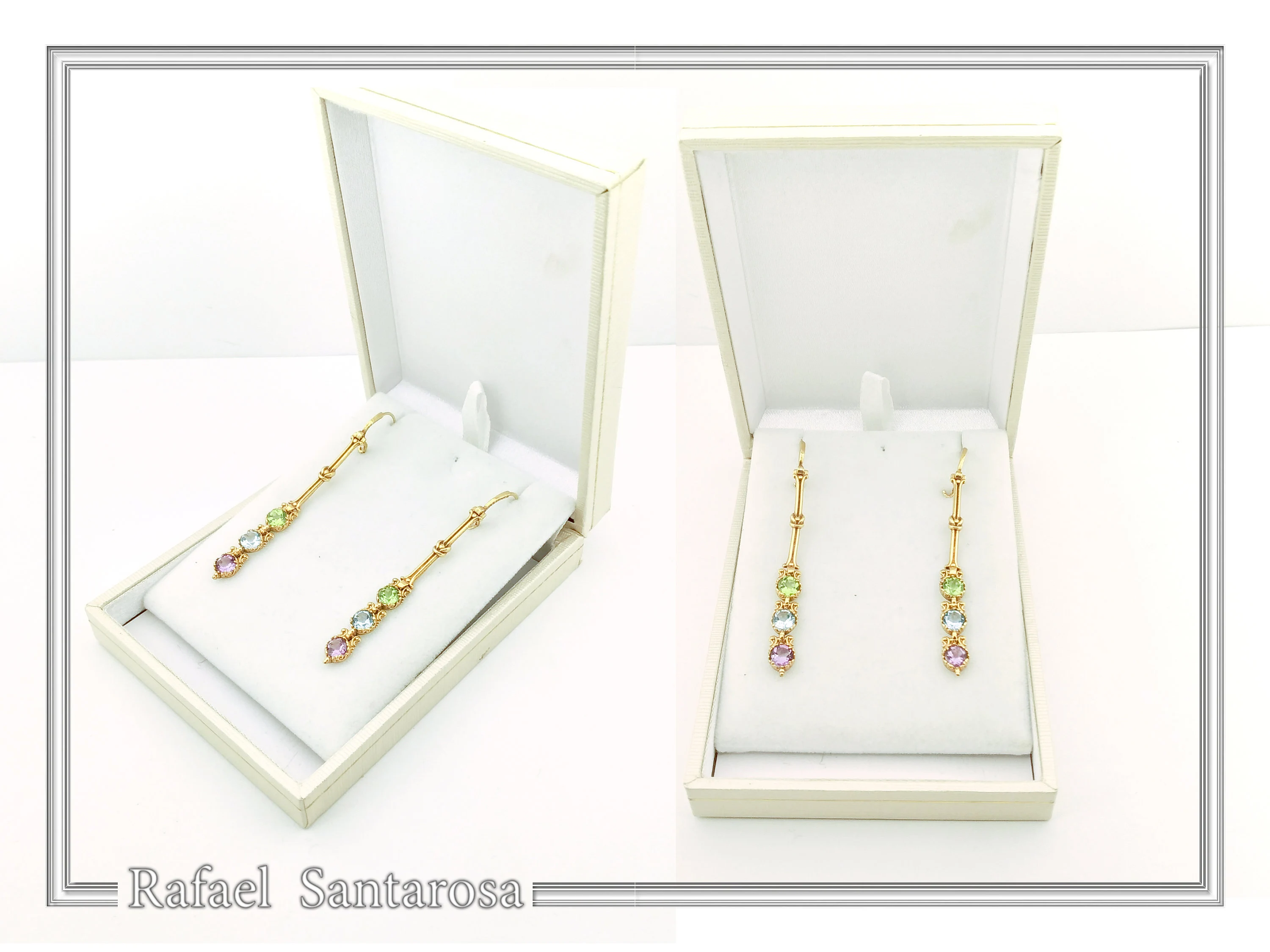 Topaz, Peridot, Amethyst Natural Gemstone Dangle Earrings: Gold Filled Sterling Silver — additional product image 9 from Rafael Santarosa Fine Jewelry