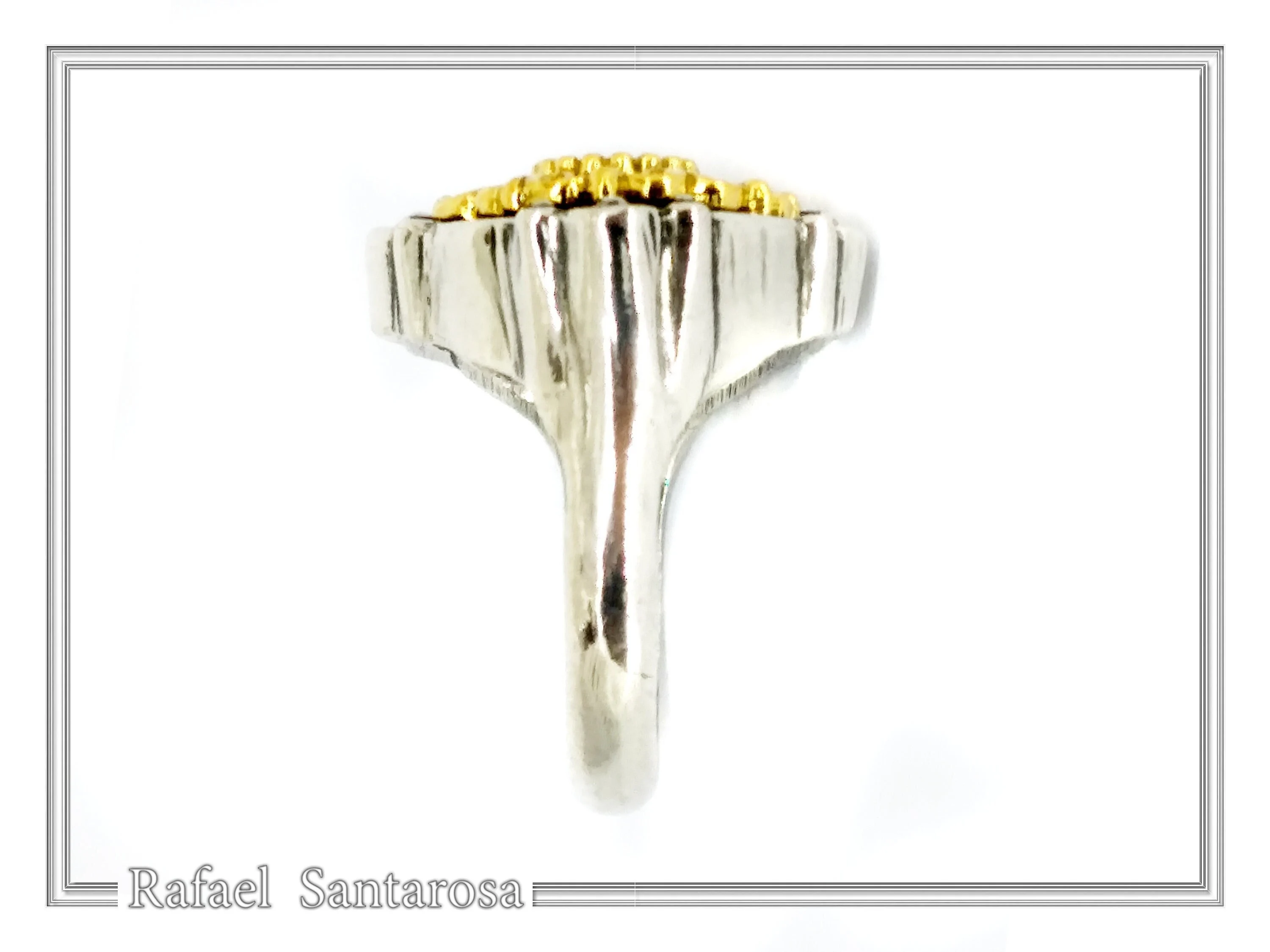 Natural Peridot Byzantine Ring: Oxidised and Gold-Filled Filigree Sterling Silver Statement Ring — additional product image 6 from Rafael Santarosa Fine Jewelry
