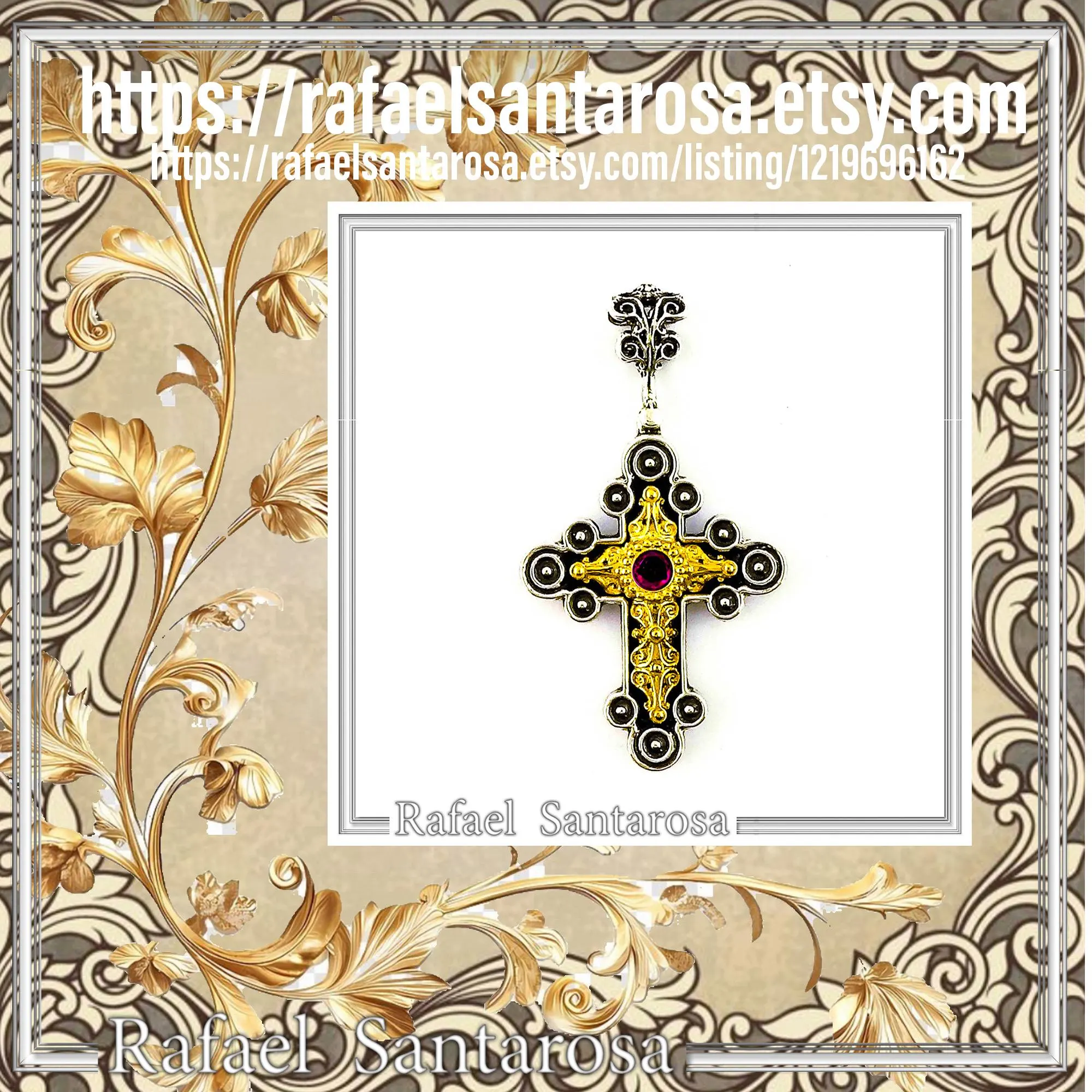 African Genuine Amethyst Byzantine Cross Necklace: Oxidized Sterling Silver & 18K Gold Filled — additional product image 10 from Rafael Santarosa Fine Jewelry