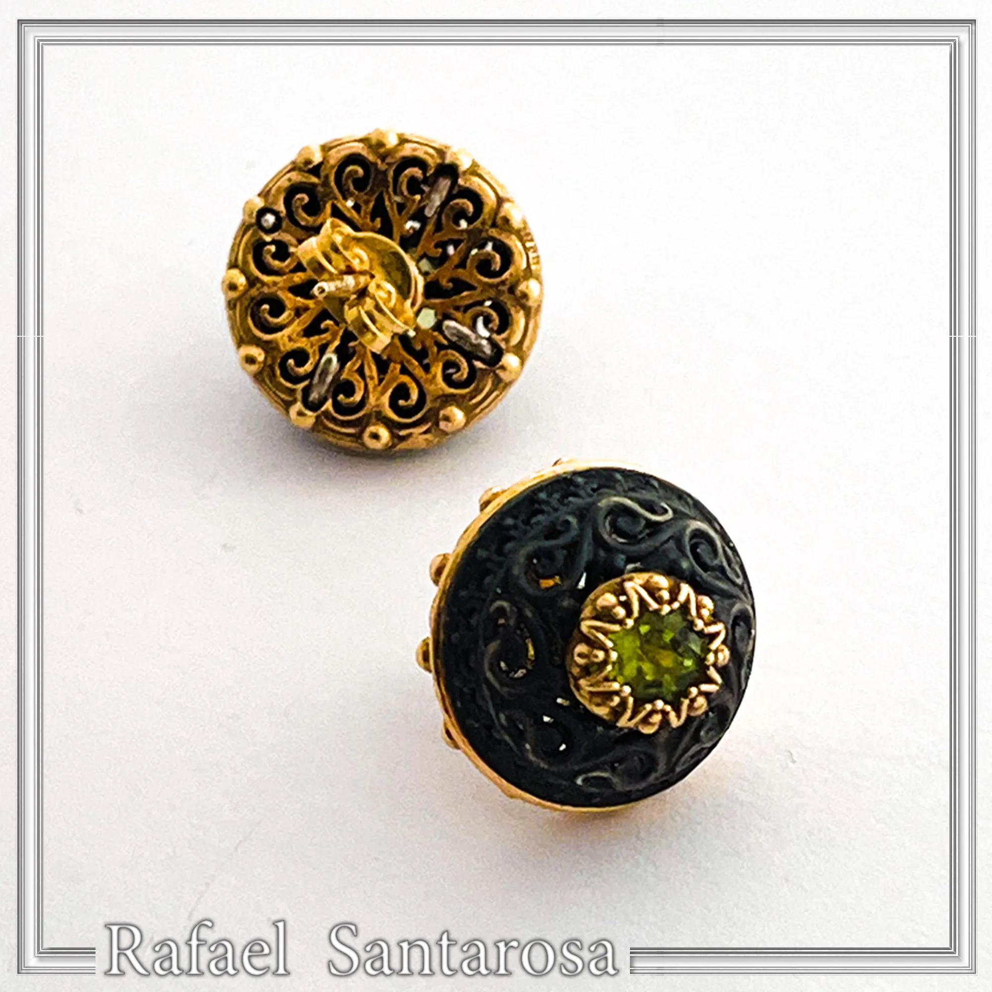 Black and gold Filled Silver Stud Earrings: natural gems topaz garnet peridot amethyst — additional product image 7 from Rafael Santarosa Fine Jewelry