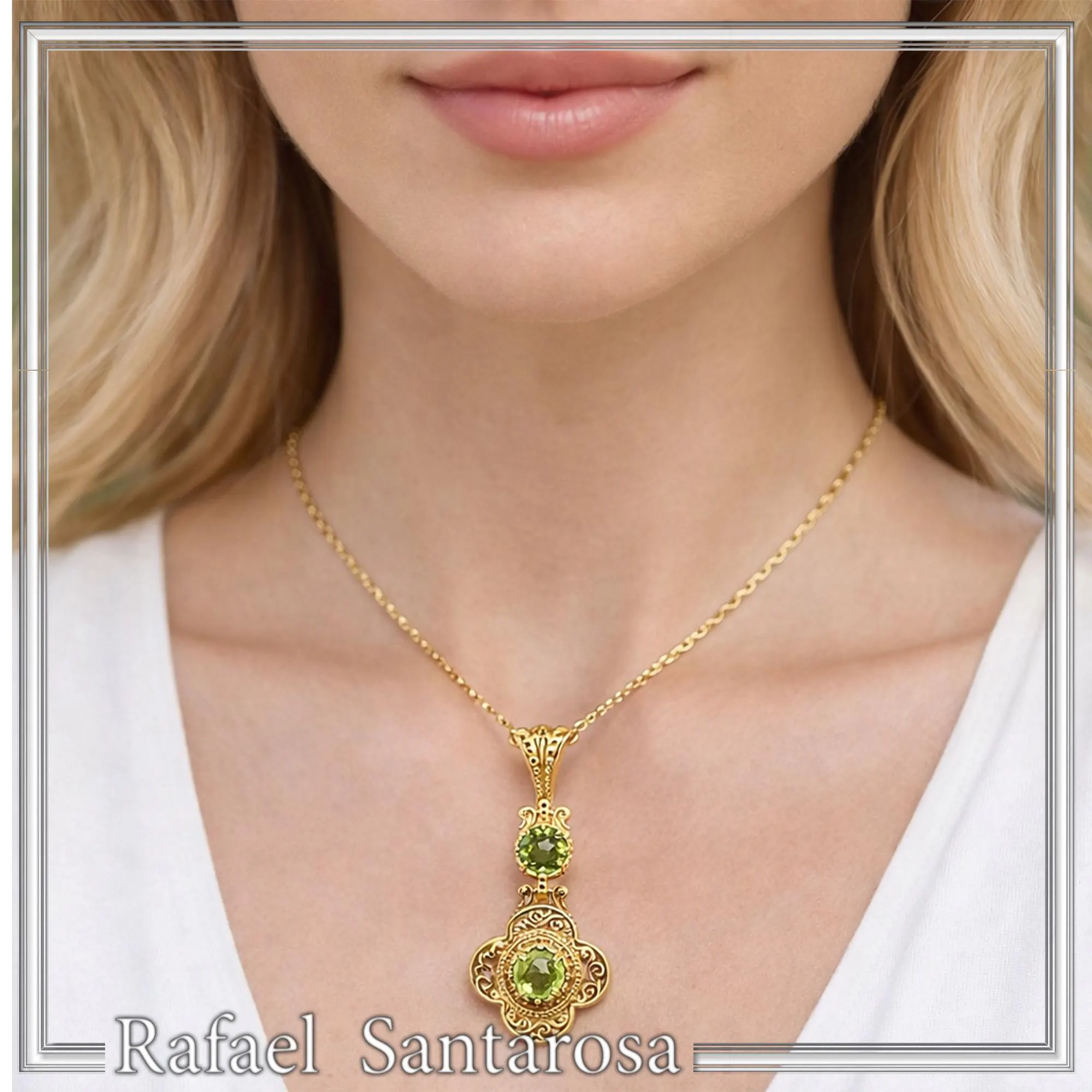 Byzantine Cross Pendant Sterling Silver 18k Gold Filled Peridot 5mm Gemstone Brilliant Cut Necklace — additional product image 2 from Rafael Santarosa Fine Jewelry