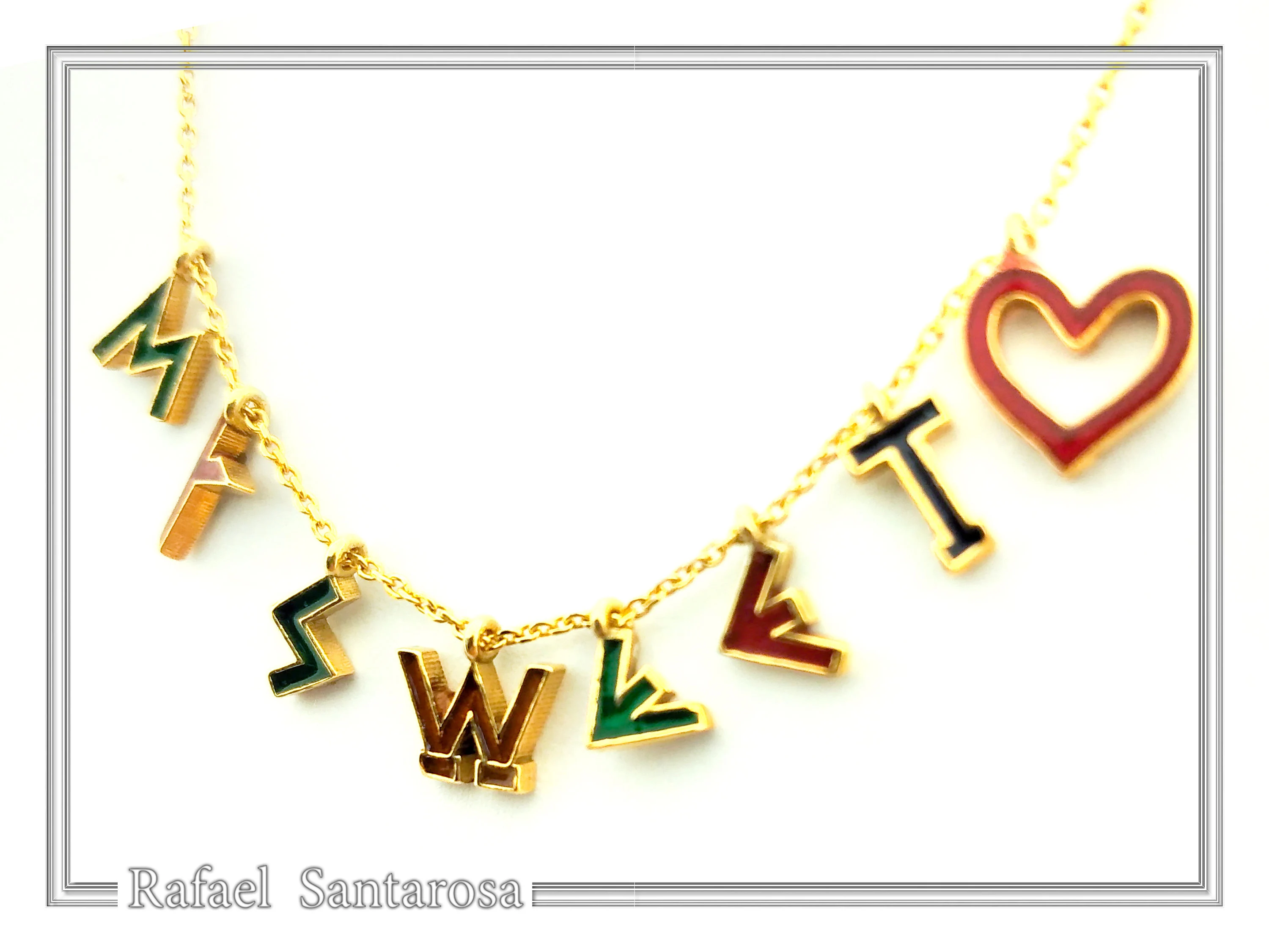 Personalized Names and Words Necklace: 18k Gold Filled Sterling Silver Enamel Colored Charm — additional product image 9 from Rafael Santarosa Fine Jewelry