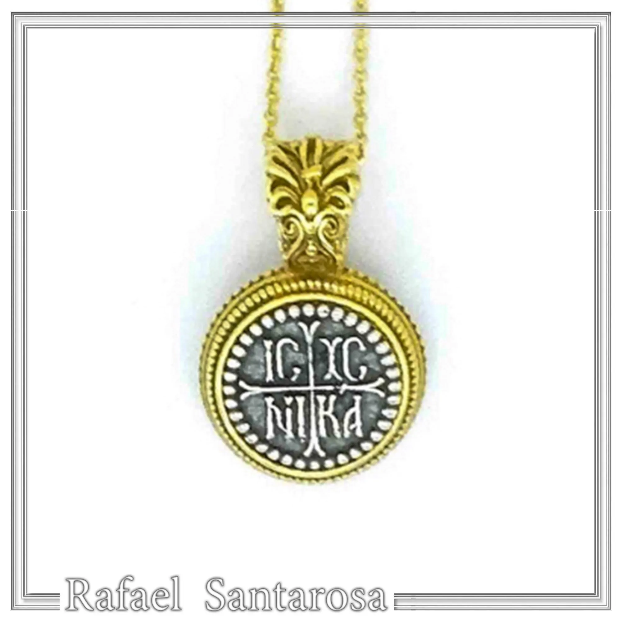 Jesus Christ Wins ICXC NIKA Talisman Constantinato Necklace: Oxidized Sterling Silver Gold filled filigree — additional product image 7 from Rafael Santarosa Fine Jewelry