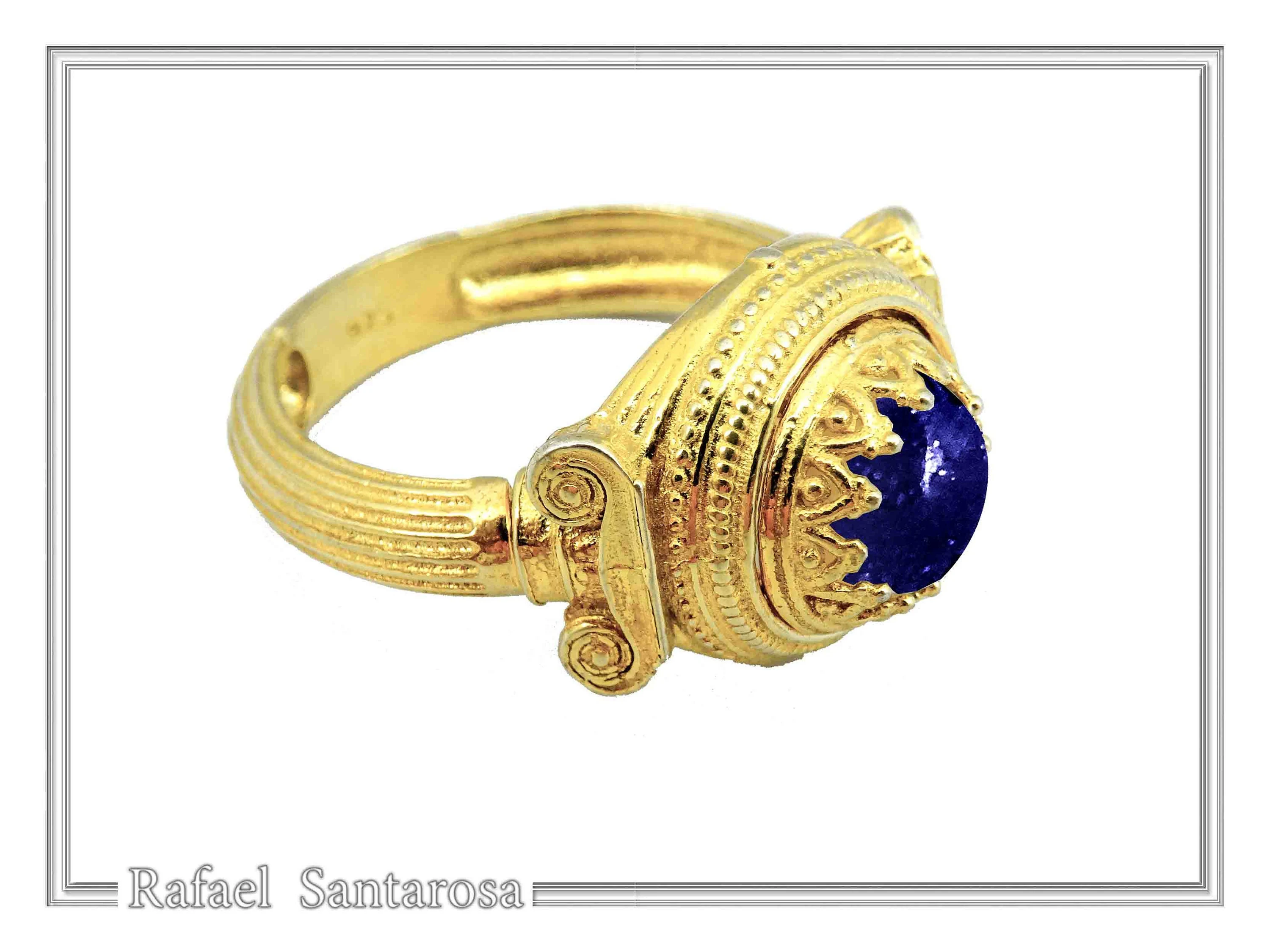 Natural Lapis Lazuli Ancient Greek Ionic Column Design Sterling Silver 18K Gold-Filled Ring — additional product image 4 from Rafael Santarosa Fine Jewelry