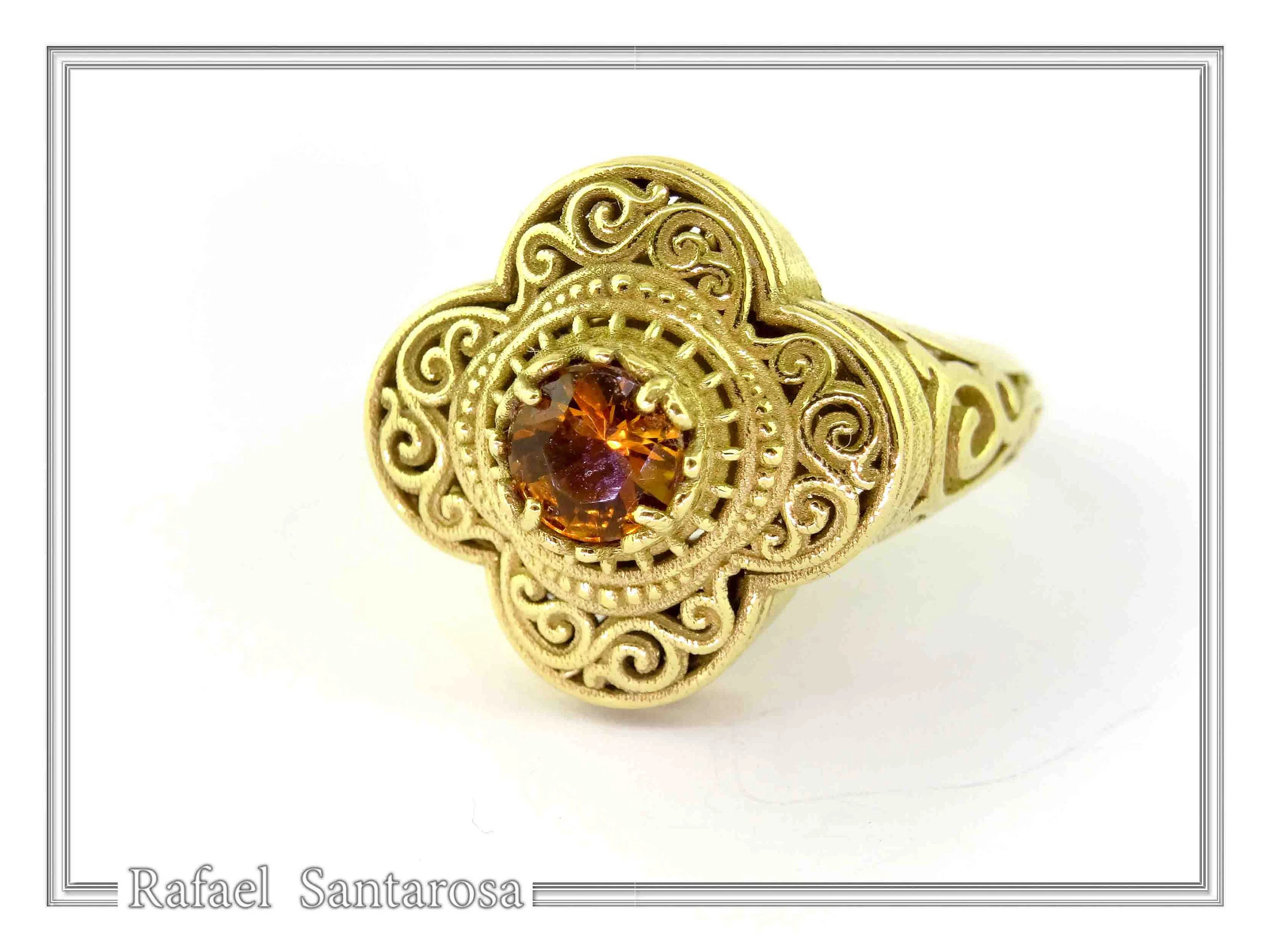 Genuine Gemstone Statement Byzantine Cross Ring: 18k Solid Gold Handmade Filigree Religious Handmade Jewelry — additional product image 7 from Rafael Santarosa Fine Jewelry