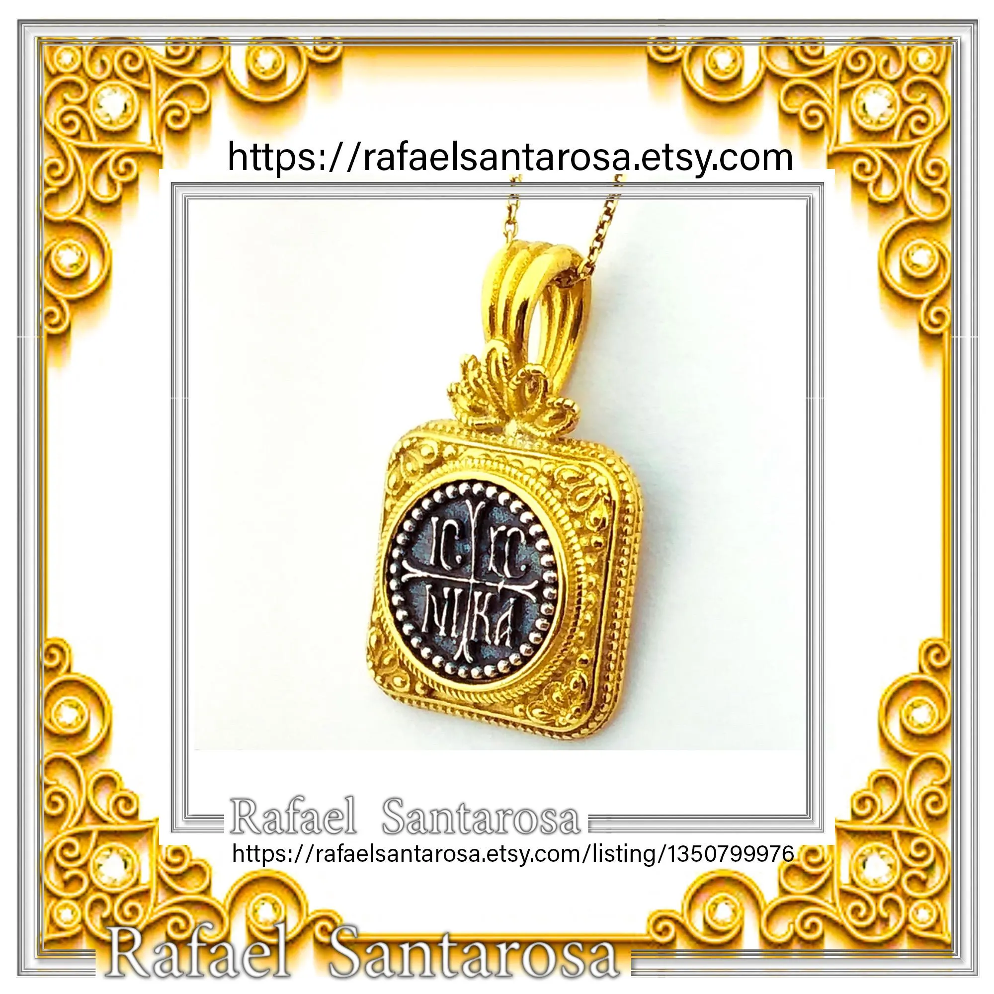 ICXC NIKA Christogram Byzantine prayer Necklace: Oxidized Sterling Silver and Gold filled Pendant — additional product image 10 from Rafael Santarosa Fine Jewelry