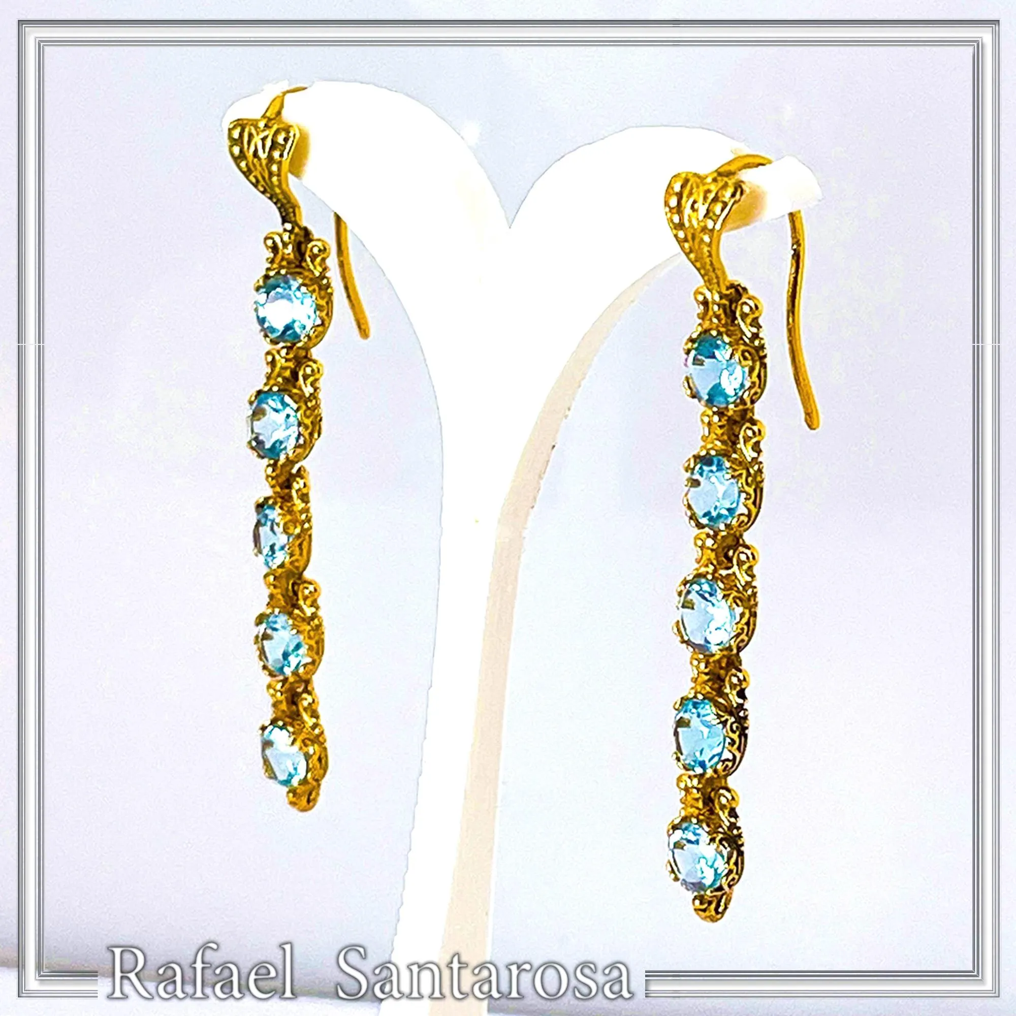 Sky Blue Topaz Vintage Drop Dangle Earrings, 18K Gold Filled Silver, Bridal Jewelry Gift — additional product image 4 from Rafael Santarosa Fine Jewelry