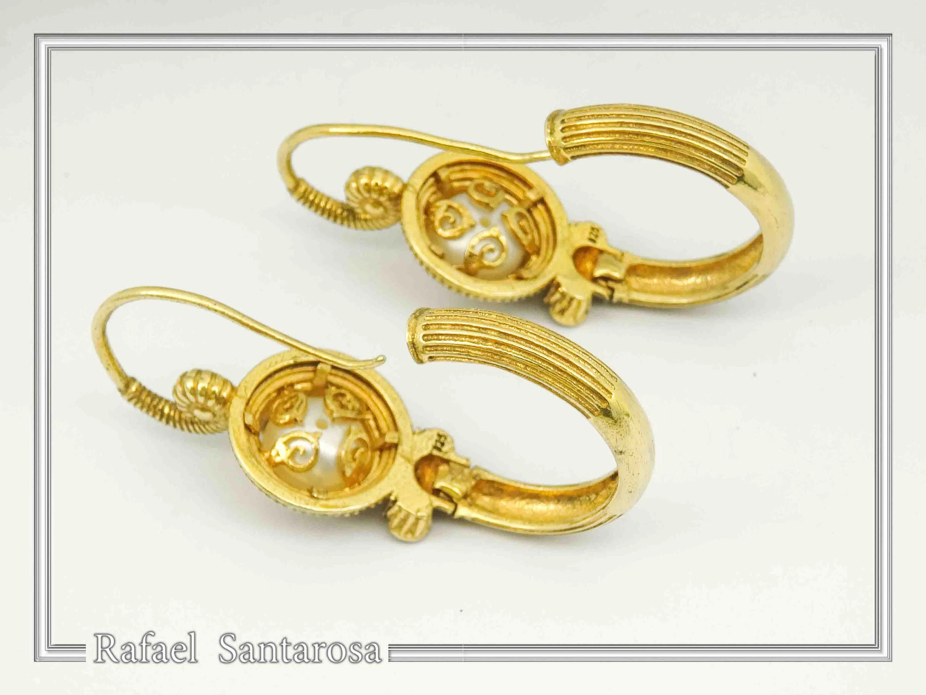 Ancient Greek Ionian Temple Column Natural Pearl Hoop Earrings Gold Filled Silver: Museum Jewelry — additional product image 8 from Rafael Santarosa Fine Jewelry