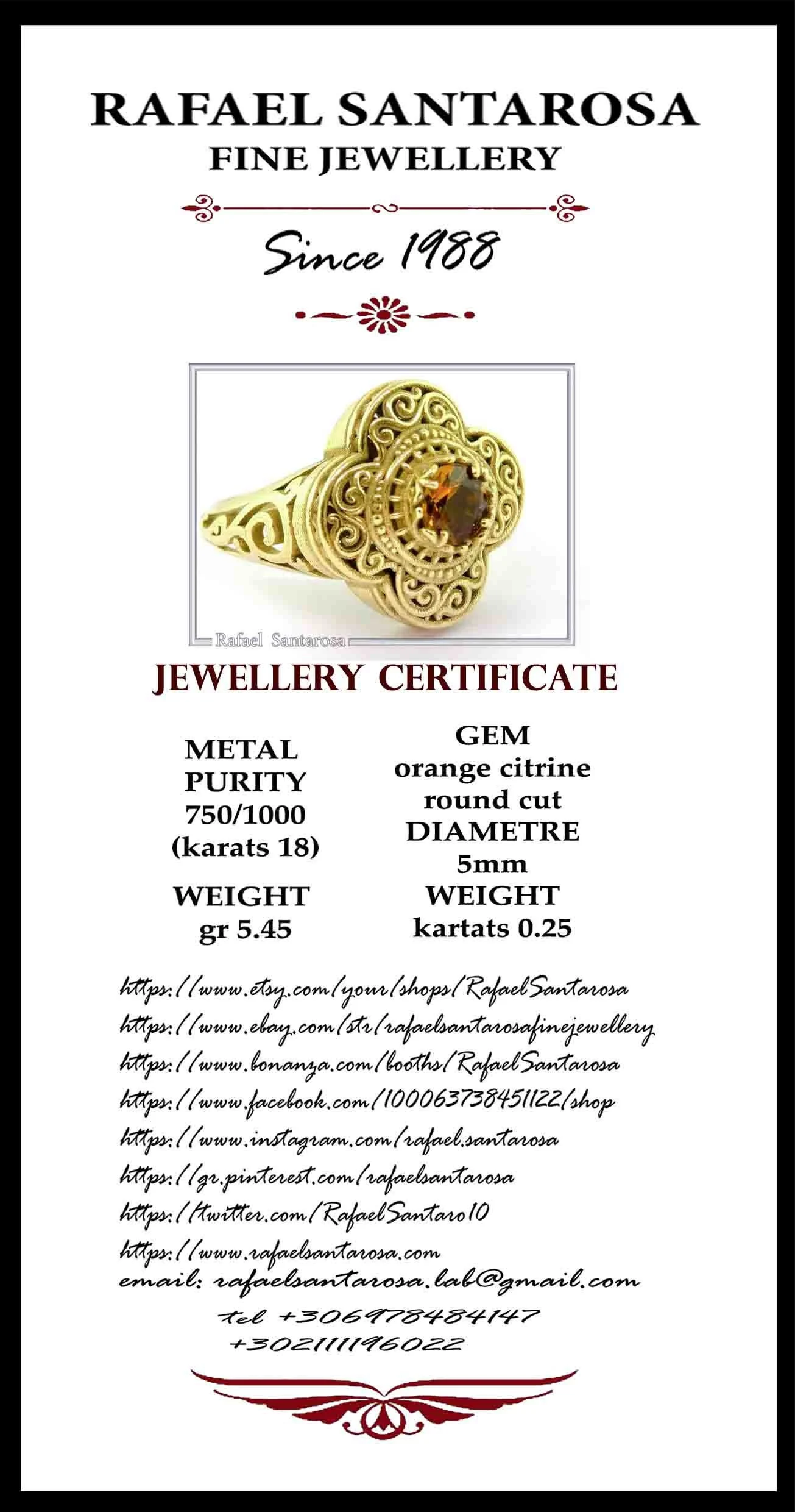 Genuine Gemstone Statement Byzantine Cross Ring: 18k Solid Gold Handmade Filigree Religious Handmade Jewelry — additional product image 9 from Rafael Santarosa Fine Jewelry