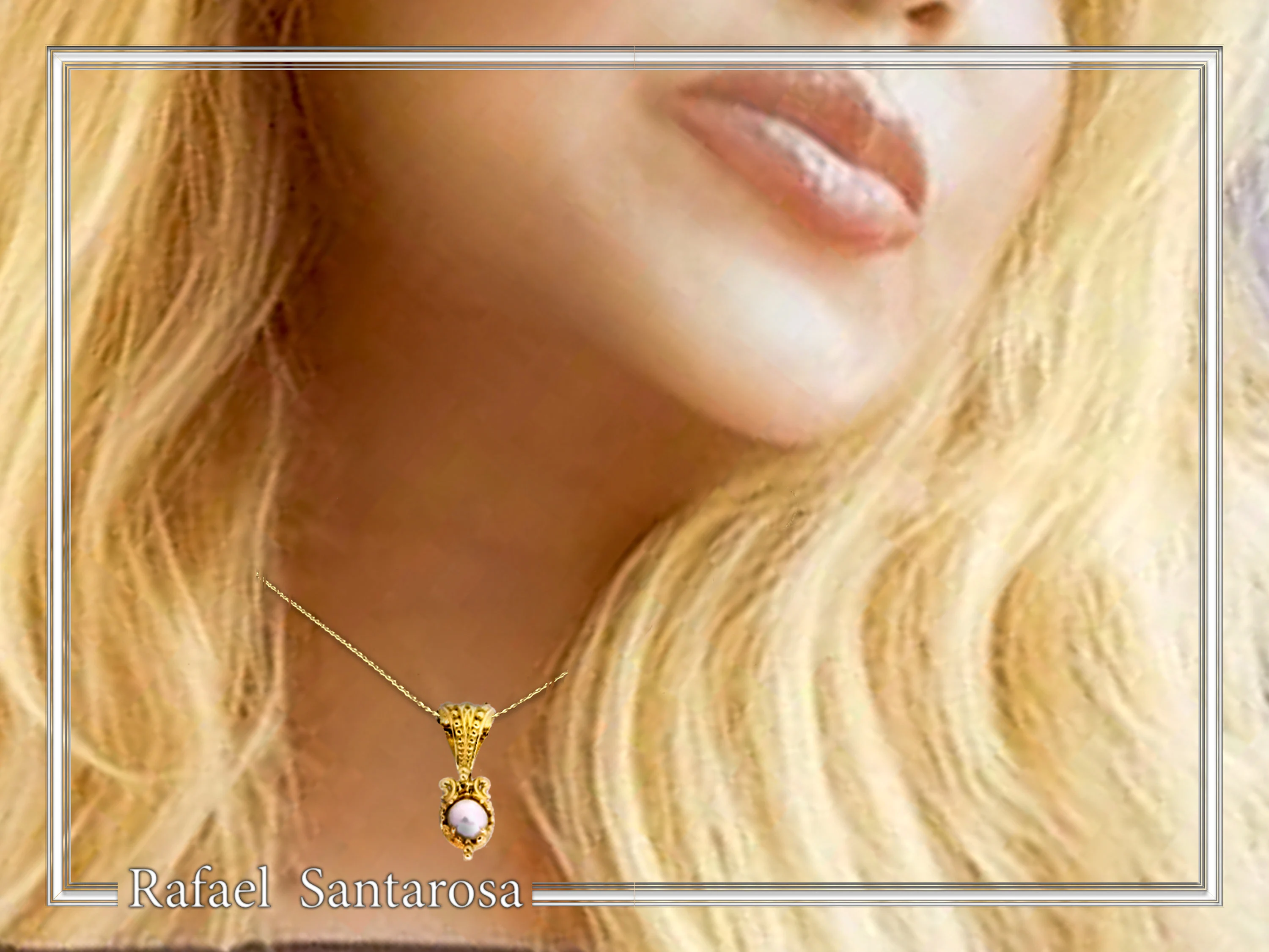 Natural Pearl Necklace: Byzantine Filigree 18K Gold-Filled Pendant — additional product image 2 from Rafael Santarosa Fine Jewelry