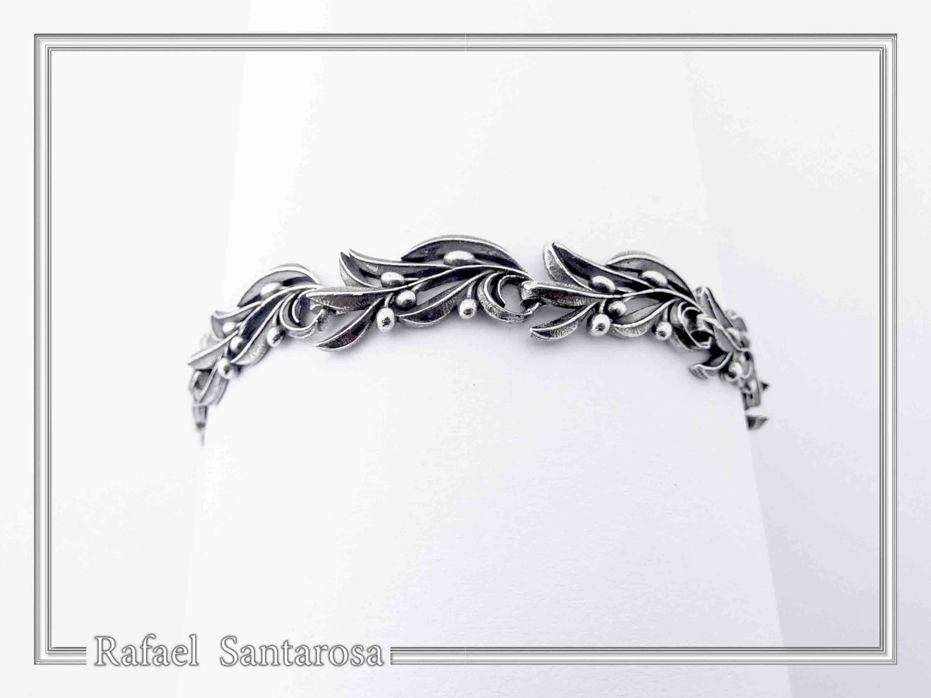 Olive Leaf Branch Beaded Bracelet Peace Symbol: Oxidized Sterling Silver Handmade Greek Jewelry — additional product image 3 from Rafael Santarosa Fine Jewelry