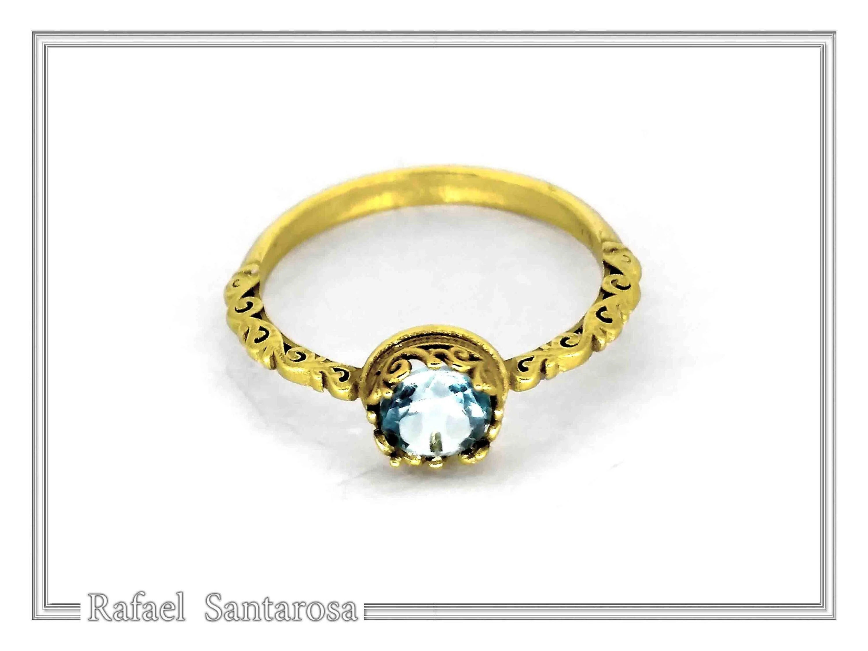 Byzantine Sky-Blue Brilliant Cut Topaz Filigree Statement Ring: 18k Solid Gold Ring for Her — additional product image 8 from Rafael Santarosa Fine Jewelry