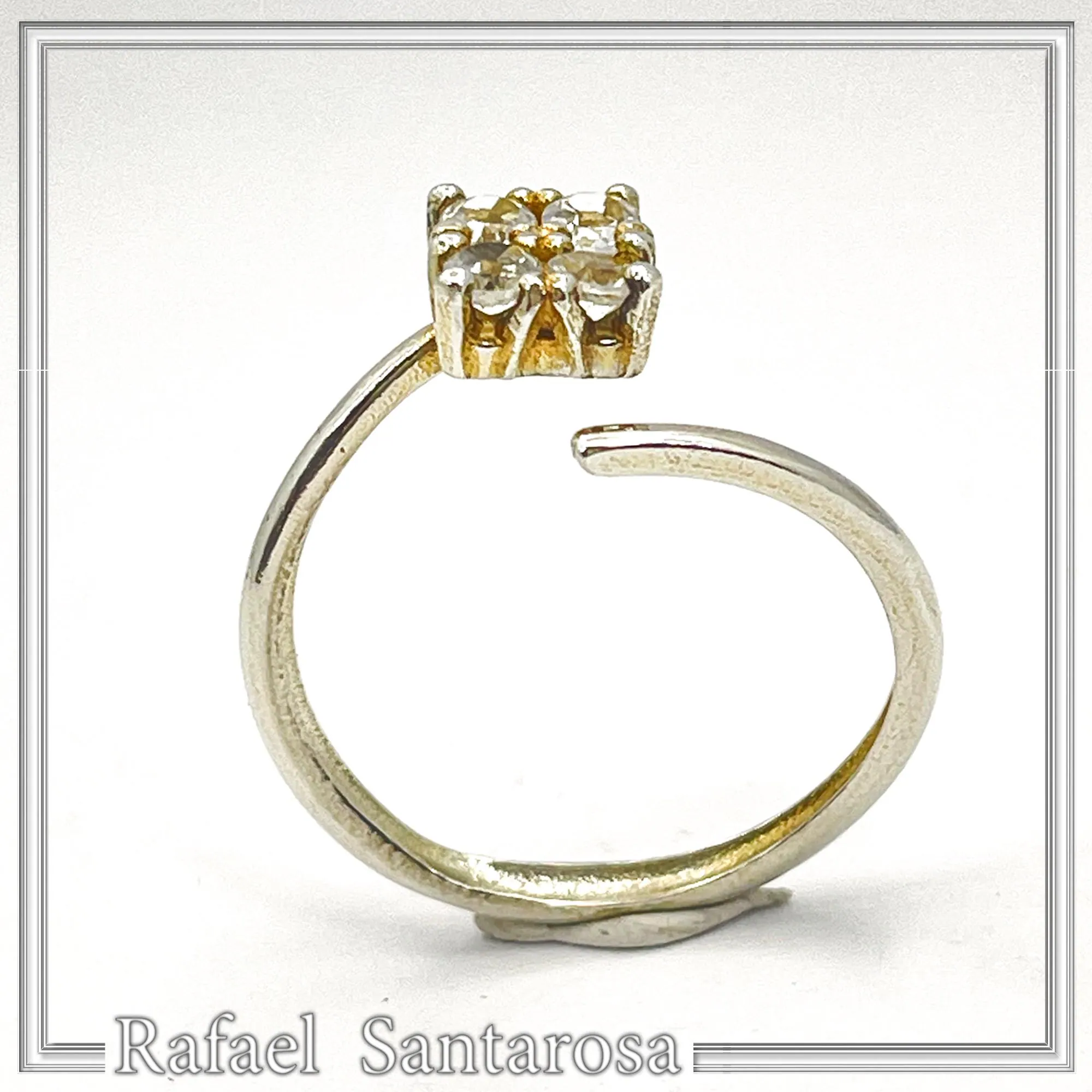 Sterling Silver Adjustable Minimal Square Ring with Four 3mm White Topaz Brilliant Cut Stones — additional product image 5 from Rafael Santarosa Fine Jewelry