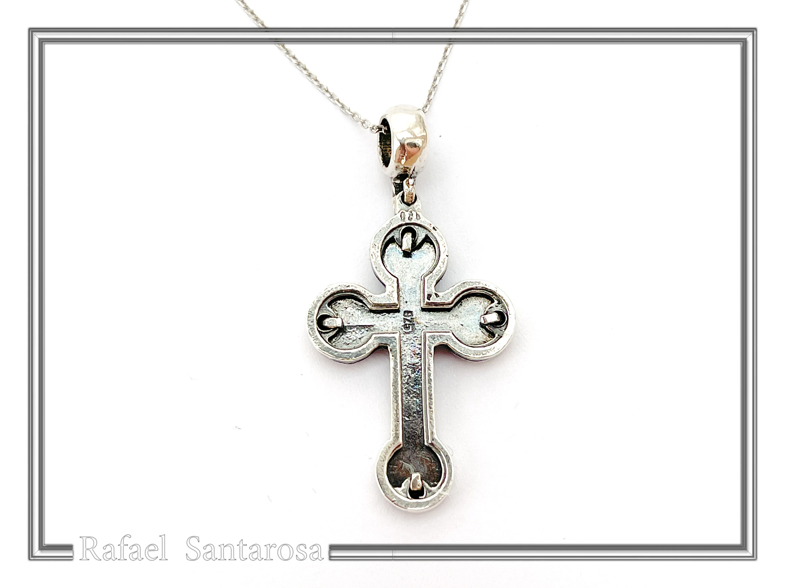 Men's Byzantine Oxidized Sterling Silver Cross Necklace: Christian Pendant For Him — additional product image 8 from Rafael Santarosa Fine Jewelry