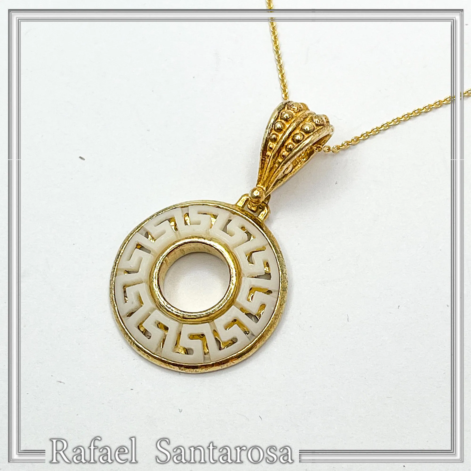 Greek Key Maiandros Marble Sculptured Pendant: 18K Gold Filled Sterling Silver Museum Inspired Necklace — additional product image 4 from Rafael Santarosa Fine Jewelry