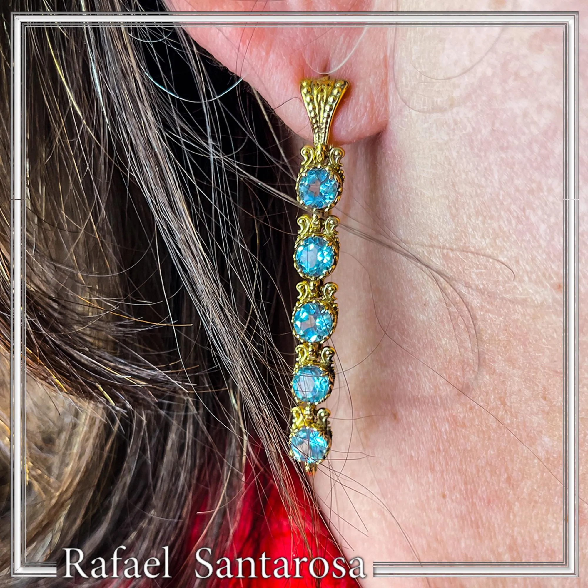 Sky Blue Topaz Vintage Drop Dangle Earrings, 18K Gold Filled Silver, Bridal Jewelry Gift — additional product image 10 from Rafael Santarosa Fine Jewelry