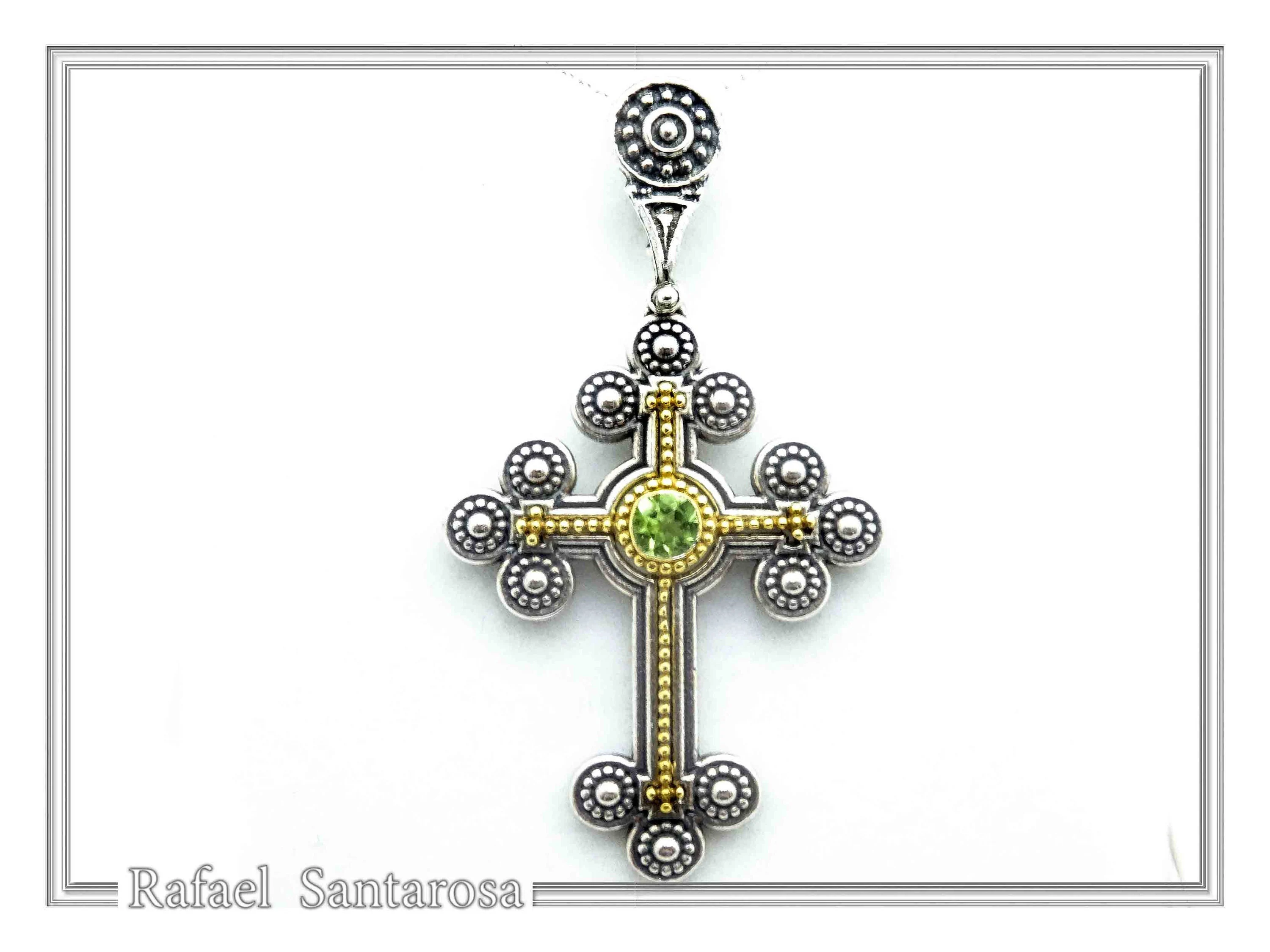 Peridot, Garnet, Topaz, Amethyst, Pearl or Lapis Oxidized Sterling Silver Byzantine Cross Religious Necklace — additional product image 3 from Rafael Santarosa Fine Jewelry