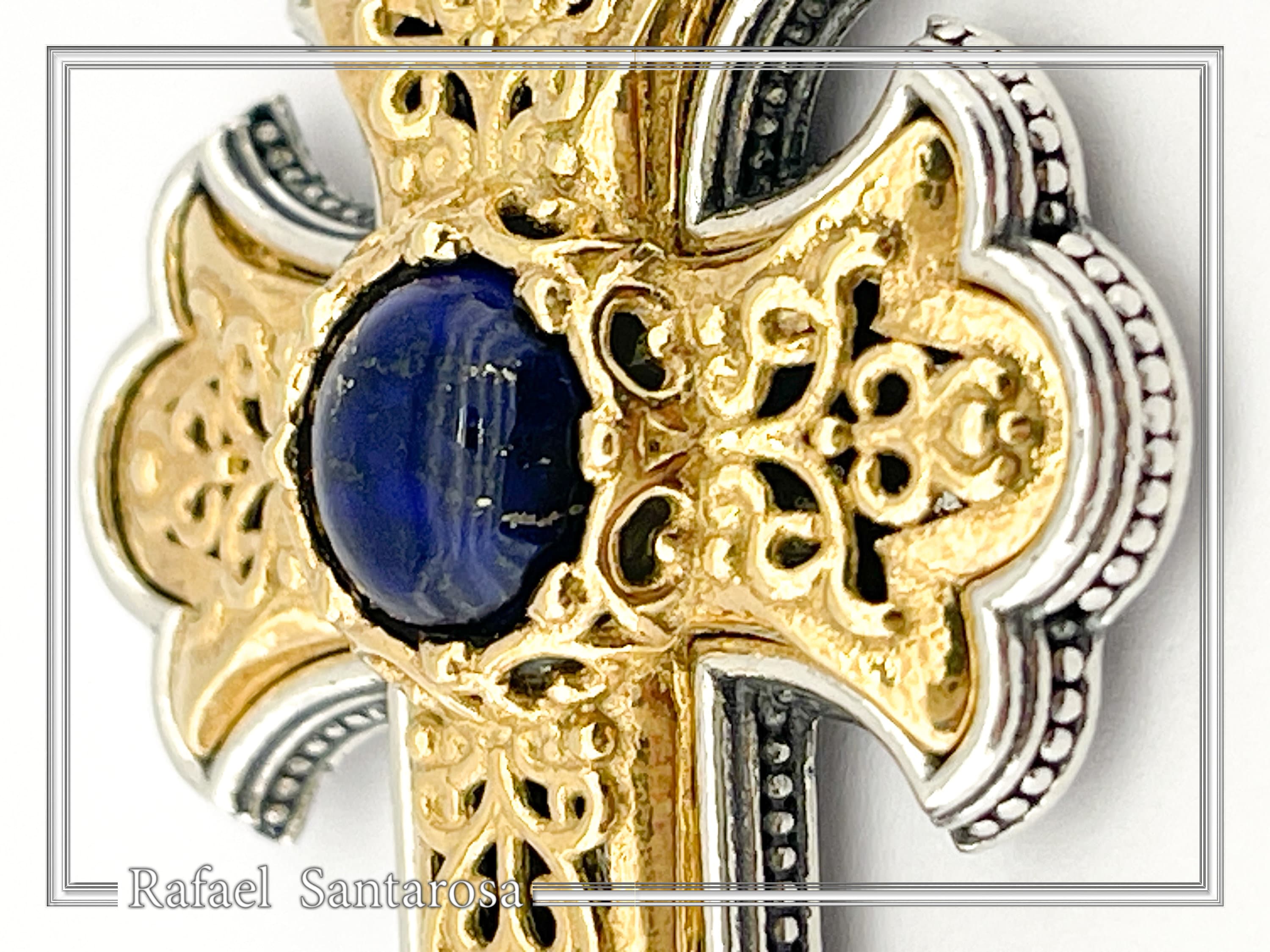 Natural Lapis Lazuli Imperial Byzantine Big Size Cross Necklace: Oxidized & 18K Gold Filled Silver — additional product image 10 from Rafael Santarosa Fine Jewelry