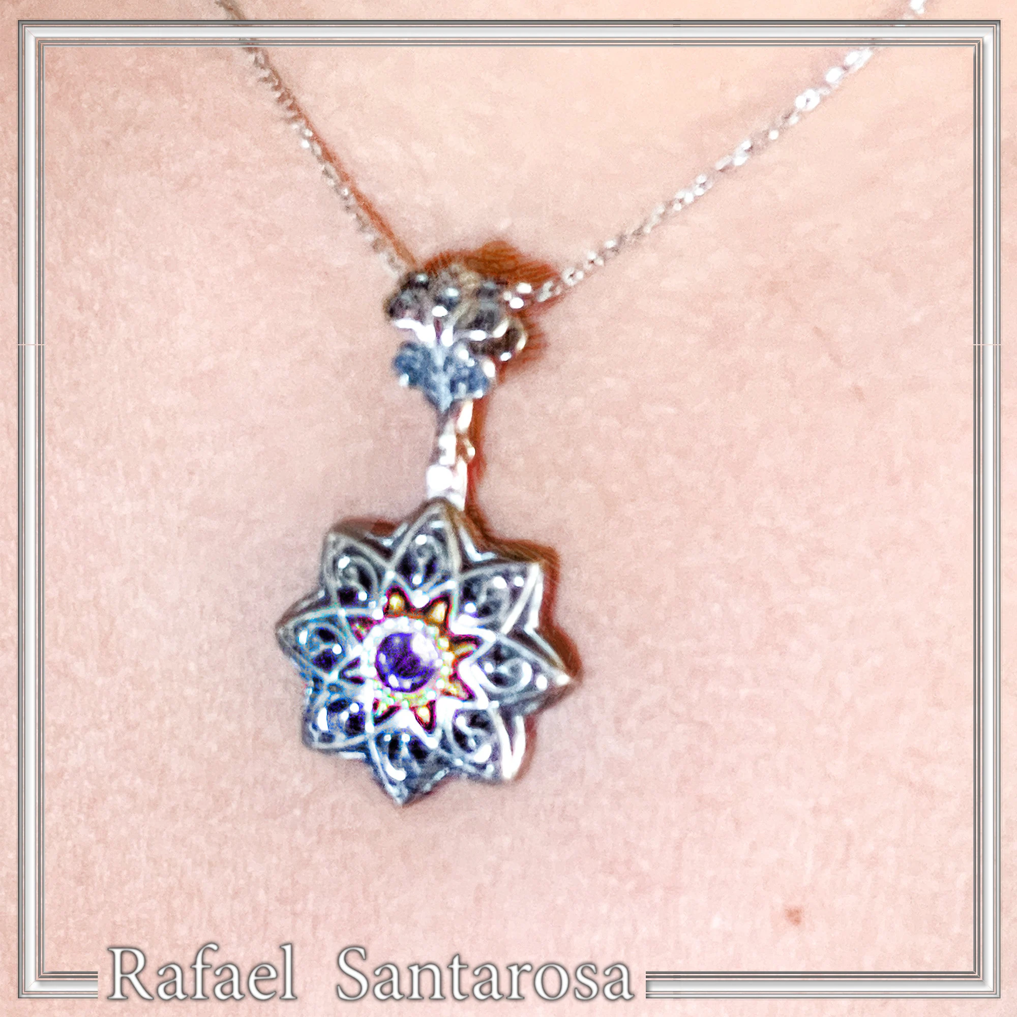 Byzantine Amethyst Filigree Detail Necklace: Oxidised and 18K Gold Filled Sterling Silver — additional product image 6 from Rafael Santarosa Fine Jewelry