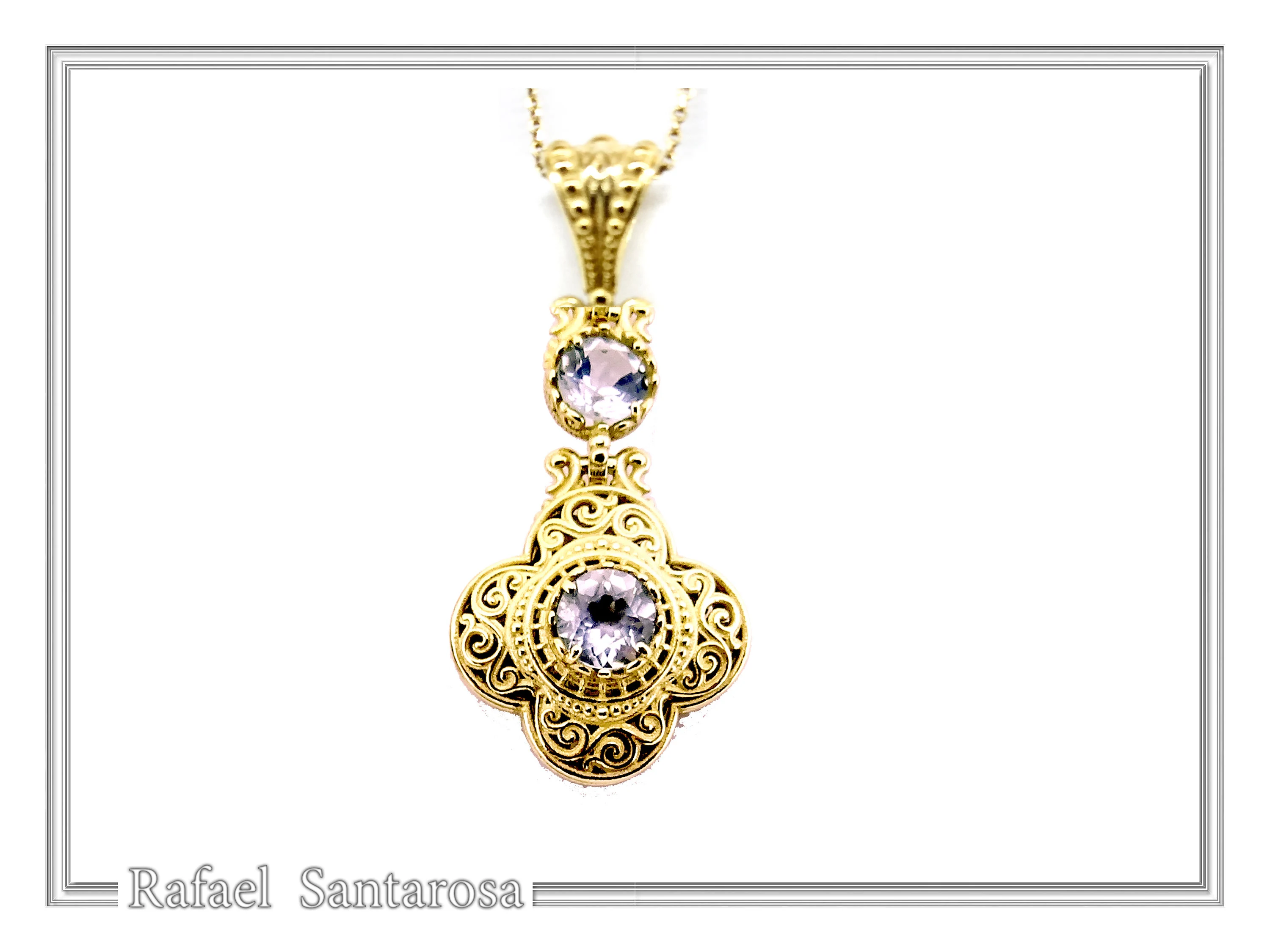 Byzantine Cross Pendant Sterling Silver 18k Gold Filled Peridot 5mm Gemstone Brilliant Cut Necklace — additional product image 7 from Rafael Santarosa Fine Jewelry
