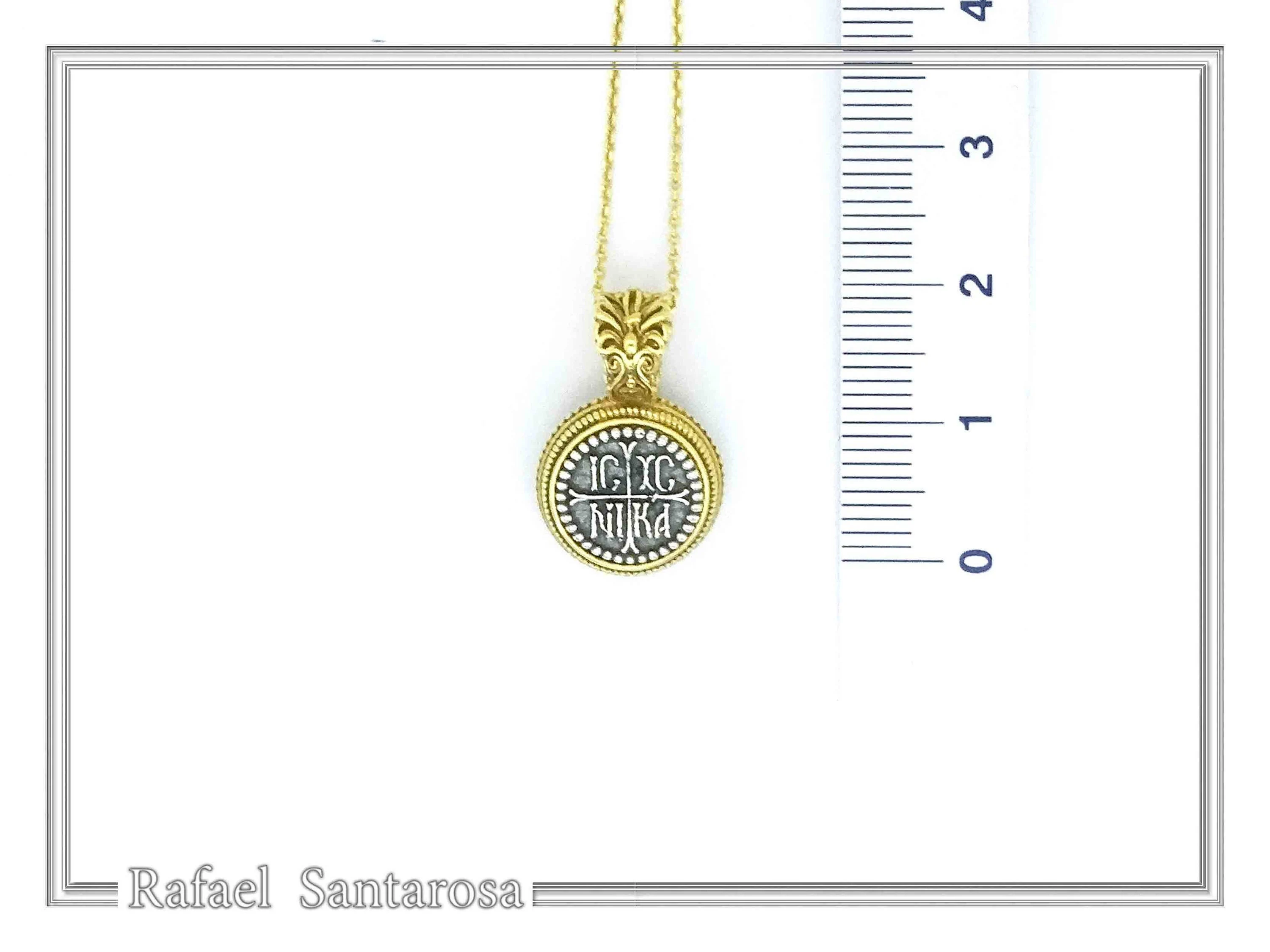 Jesus Christ Wins ICXC NIKA Talisman Constantinato Necklace: Oxidized Sterling Silver Gold filled filigree — additional product image 5 from Rafael Santarosa Fine Jewelry