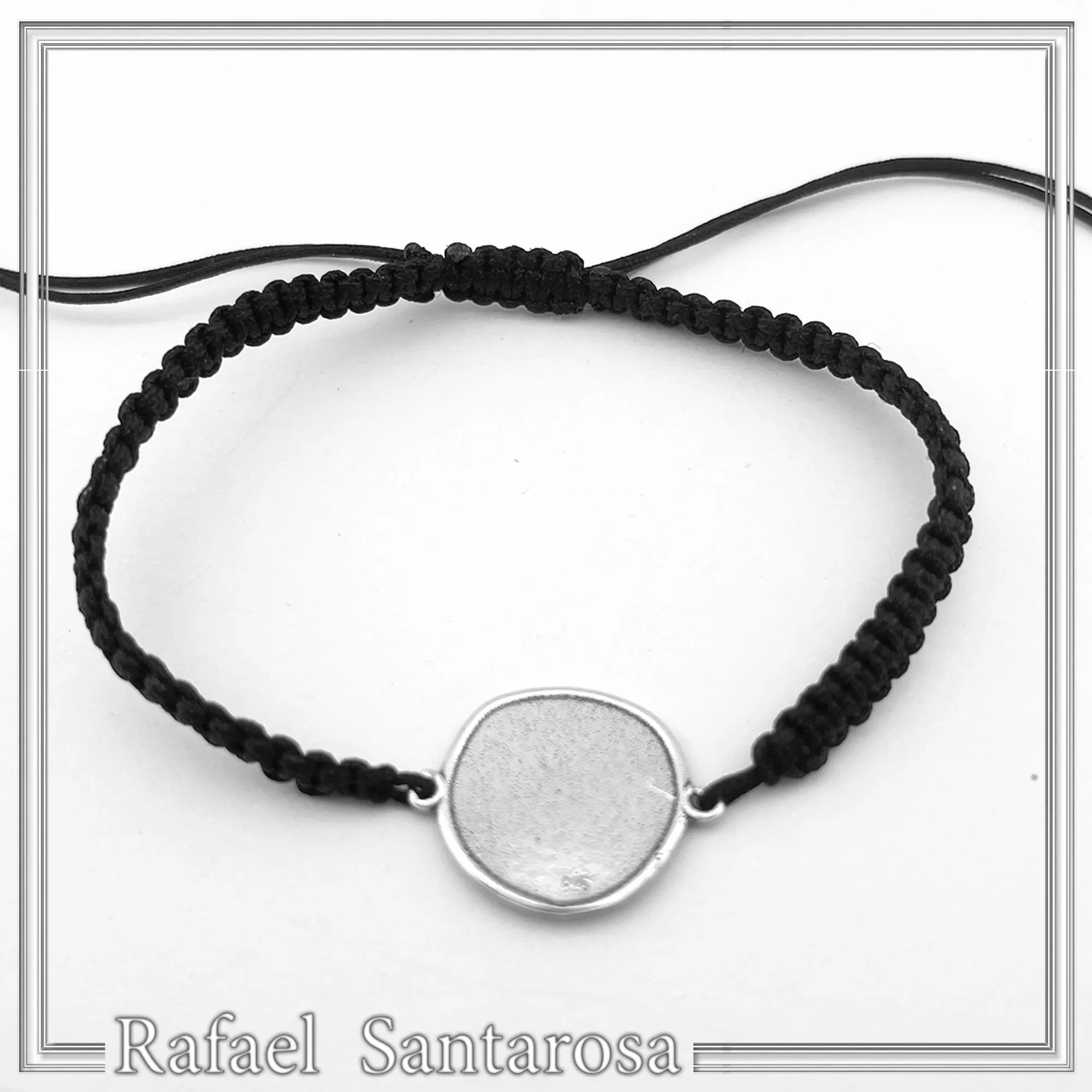 Oxidized Sterling Silver Phaistos Disc Charm Bracelet: Ancient Greek Calendar Museum Replica Macrame Bracelet — additional product image 9 from Rafael Santarosa Fine Jewelry
