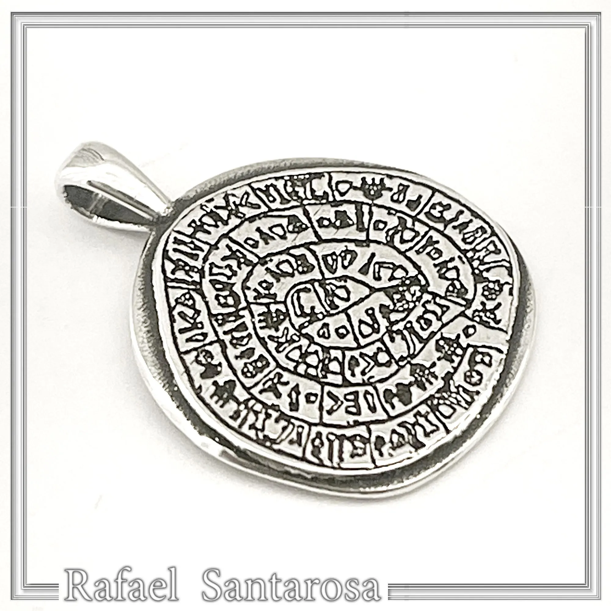 Ancient Greek Calendar Charm museum replica Oxidized Sterling Silver Phaistos Disc Pendant — additional product image 2 from Rafael Santarosa Fine Jewelry
