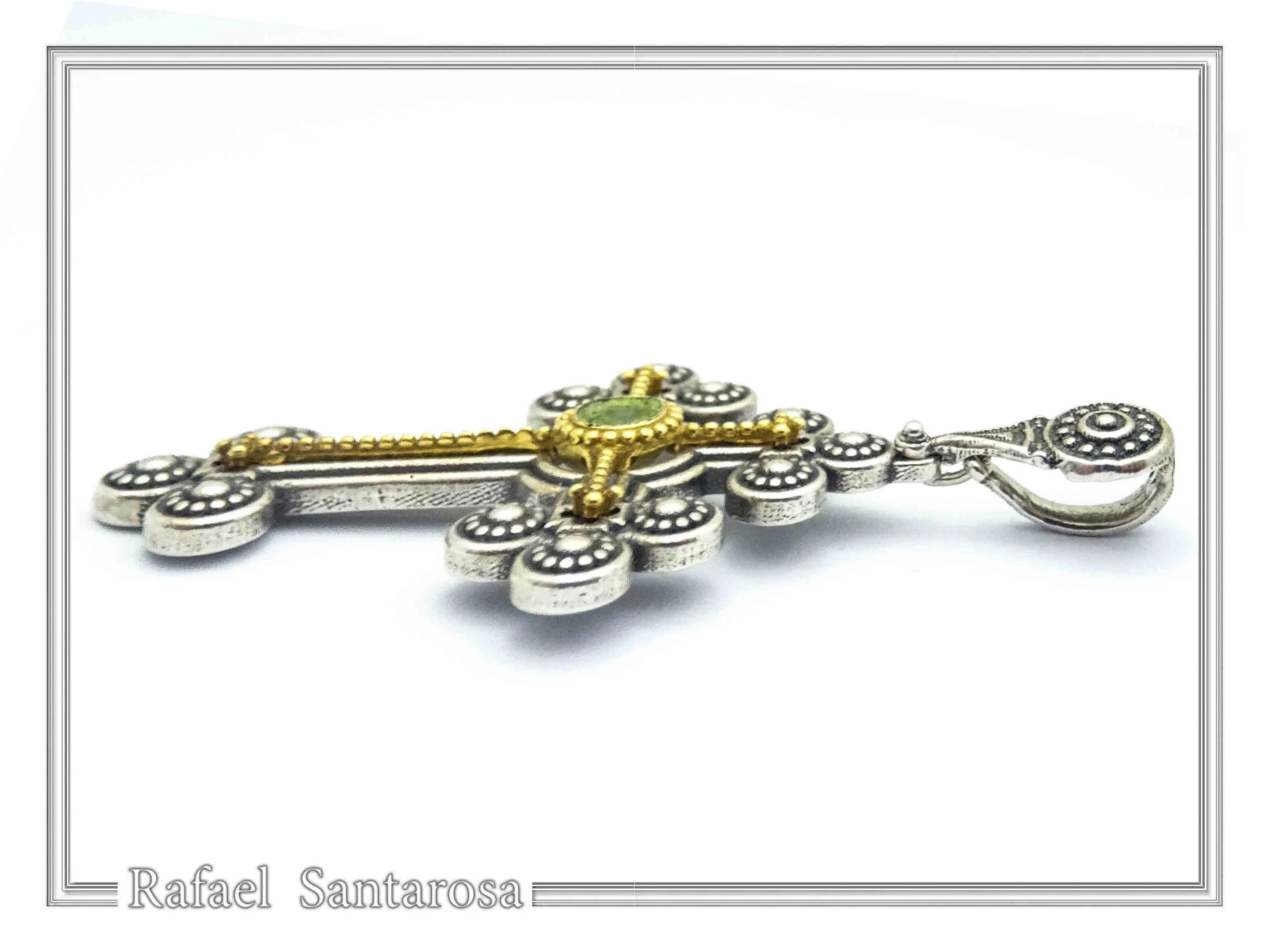 Peridot, Garnet, Topaz, Amethyst, Pearl or Lapis Oxidized Sterling Silver Byzantine Cross Religious Necklace — additional product image 6 from Rafael Santarosa Fine Jewelry