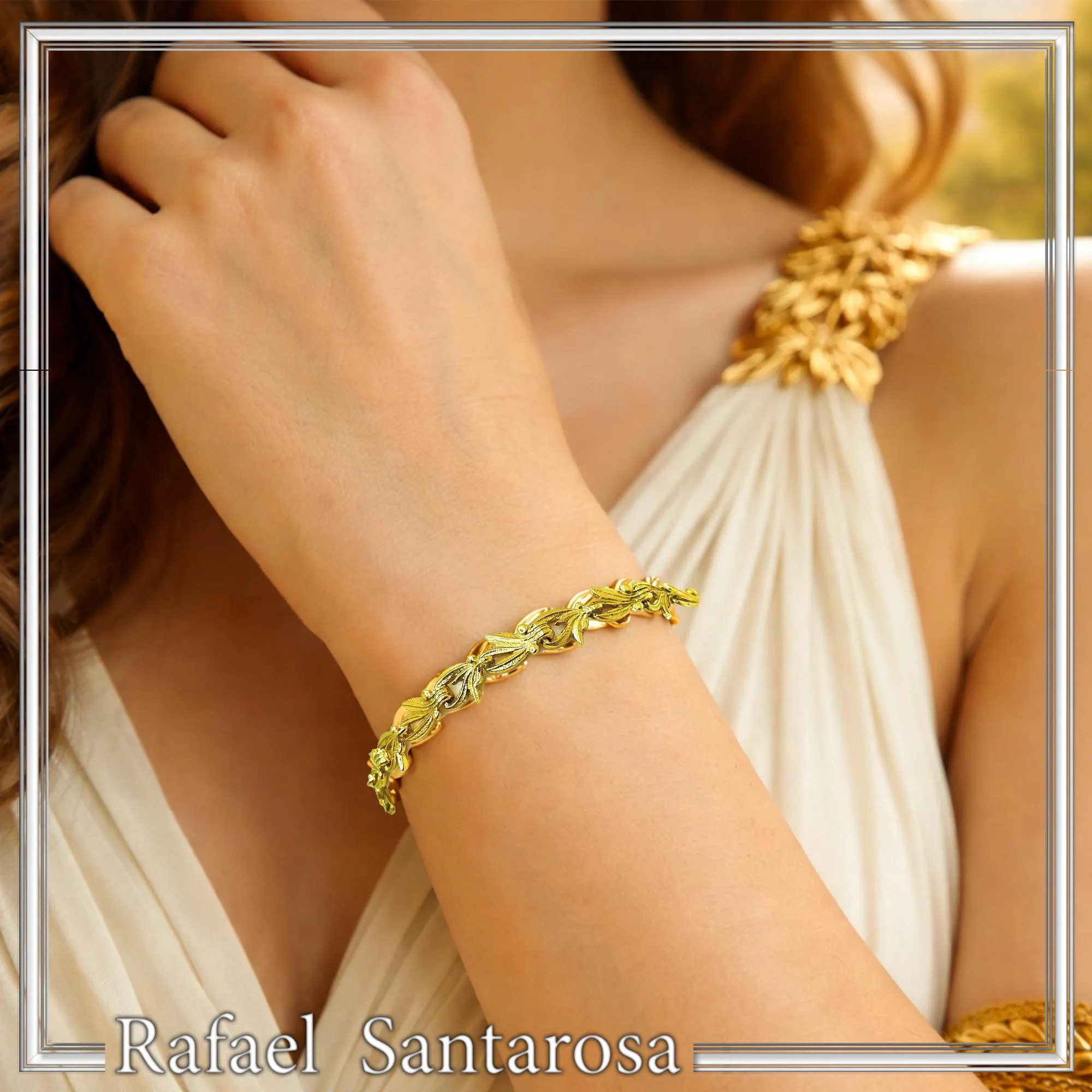 Olive Leaf Floral Beaded Bracelet: Sterling Silver 18K Gold Filled Greek Museum Jewelry — additional product image 2 from Rafael Santarosa Fine Jewelry