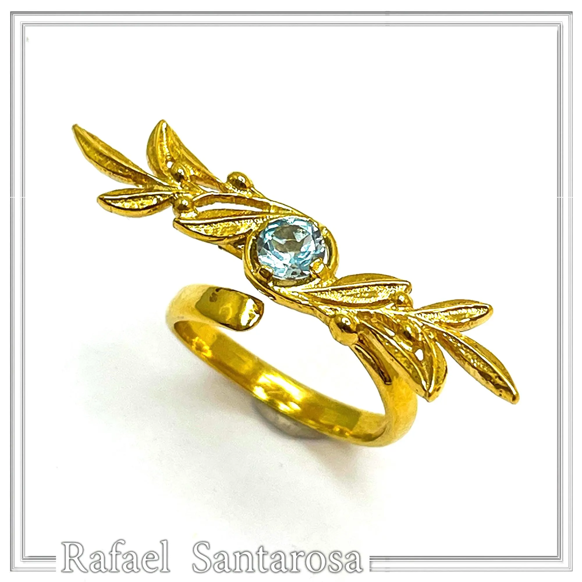 Olive Branch Adjustable Floral Ring: Natural Sky-Blue Topaz, 18K Gold Filled Sterling Silver Ring — additional product image 5 from Rafael Santarosa Fine Jewelry