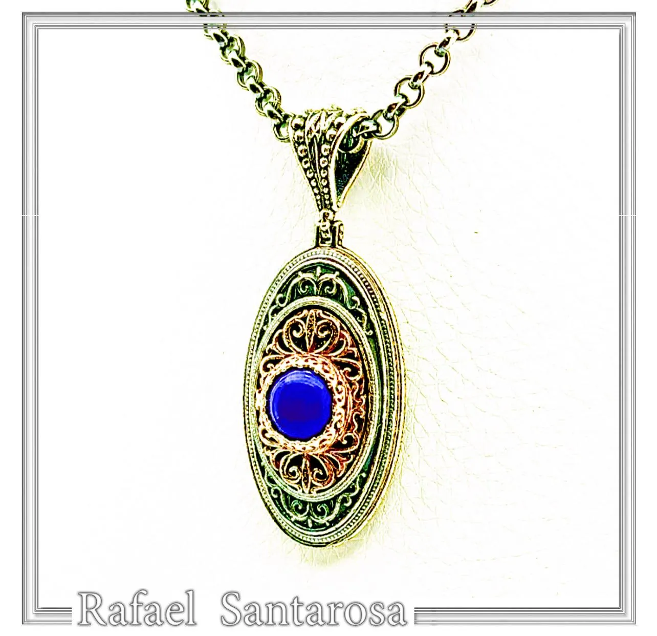 Genuine Lapis Lazuli Byzantine Way Crafted Pendant: Oxidised & Gold-Filled Sterling Silver — additional product image 5 from Rafael Santarosa Fine Jewelry